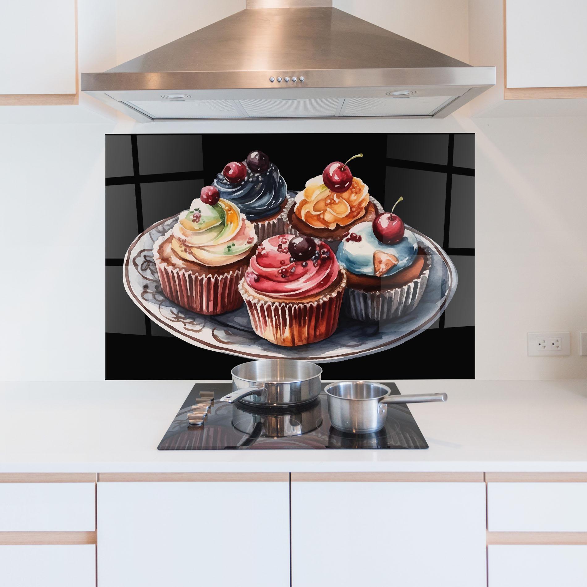 Küchenrückwand Glas Colorful Muffins mockup 5
