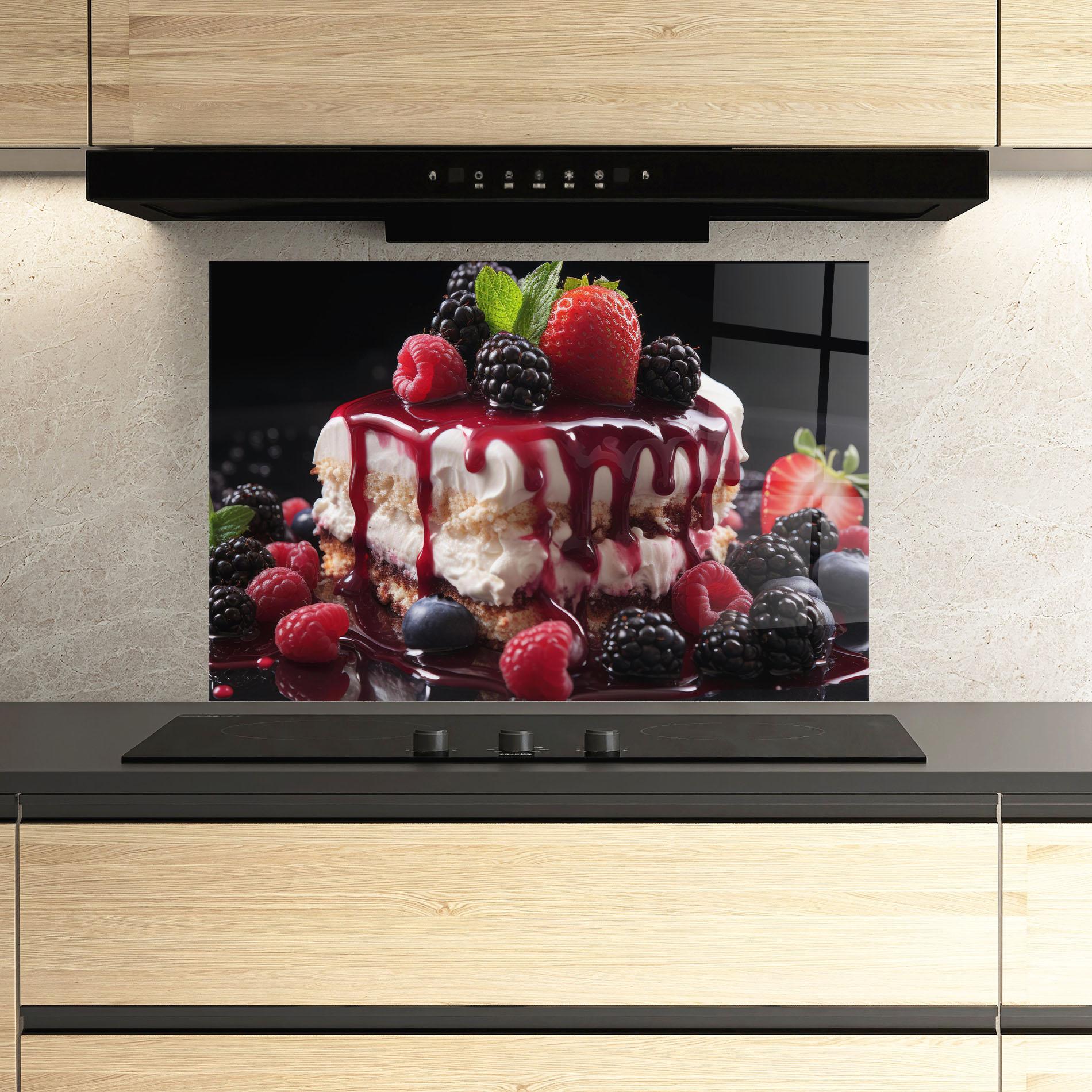 Küchenrückwand Glas Berries Cream Dessert mockup 3