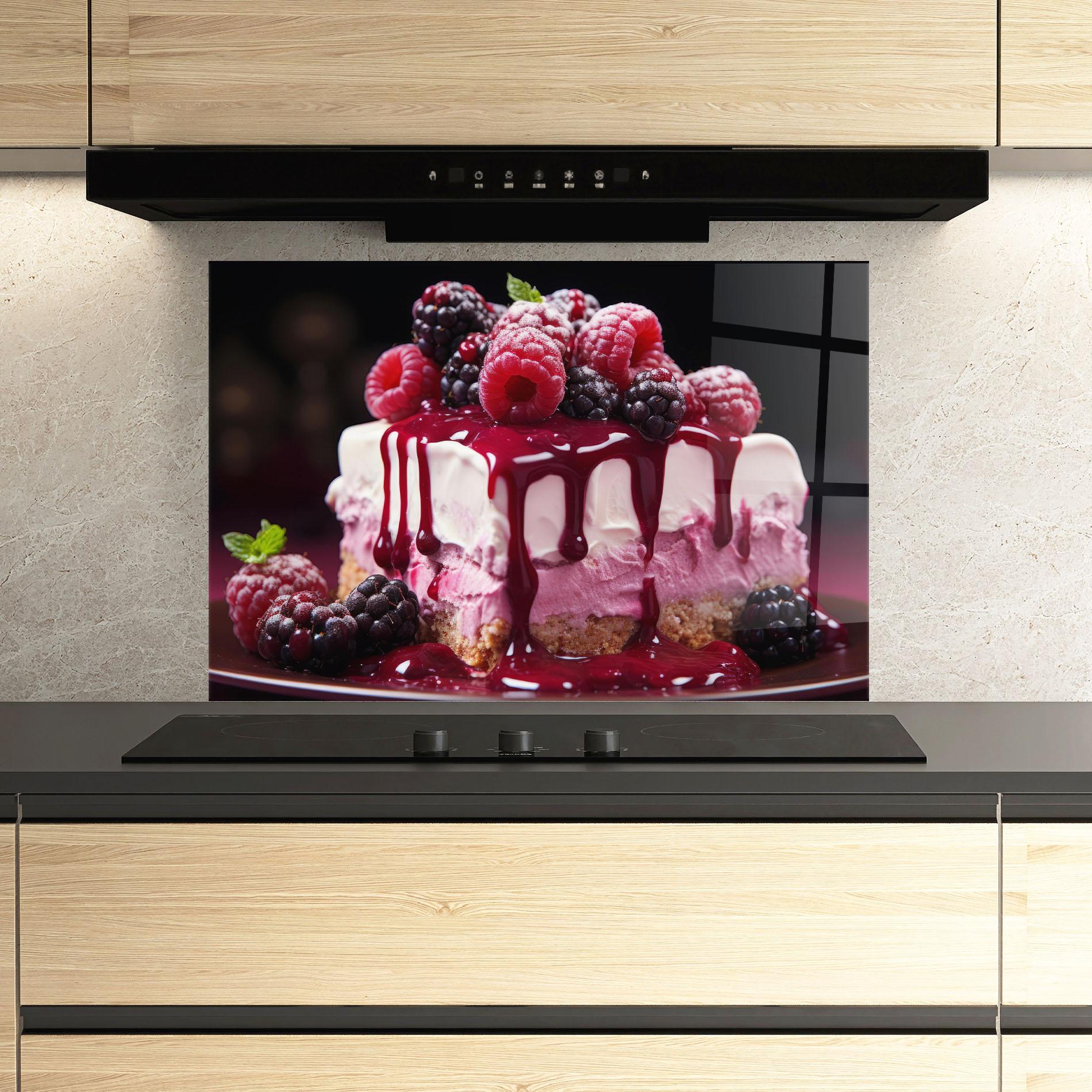 Küchenrückwand Glas Berries Cream mockup 3