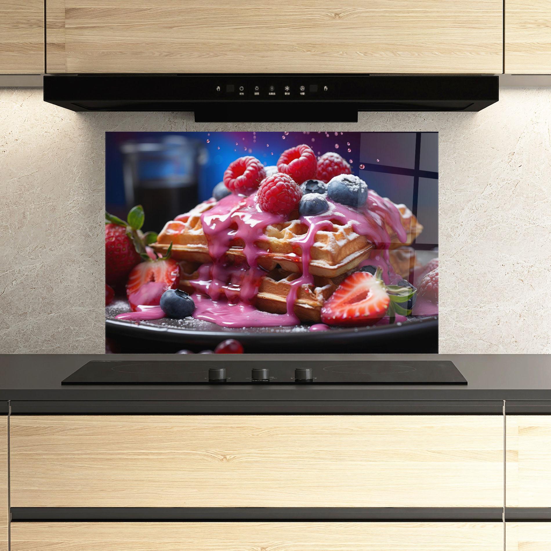 Küchenrückwand Glas Berries Waffles mockup 3
