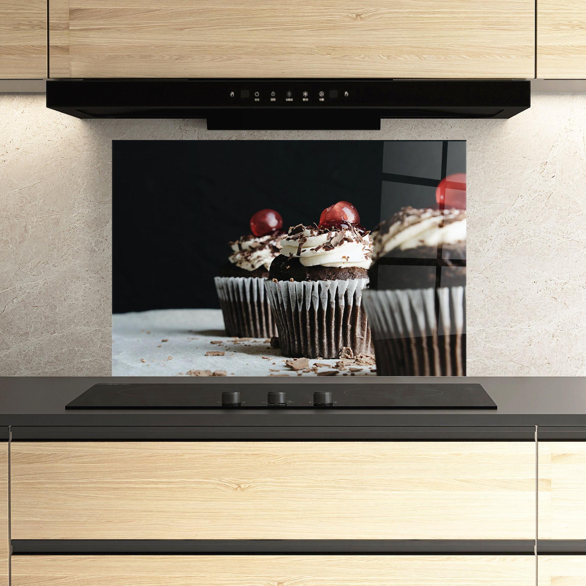 Küchenrückwand Glas Brown Muffins mockup 3