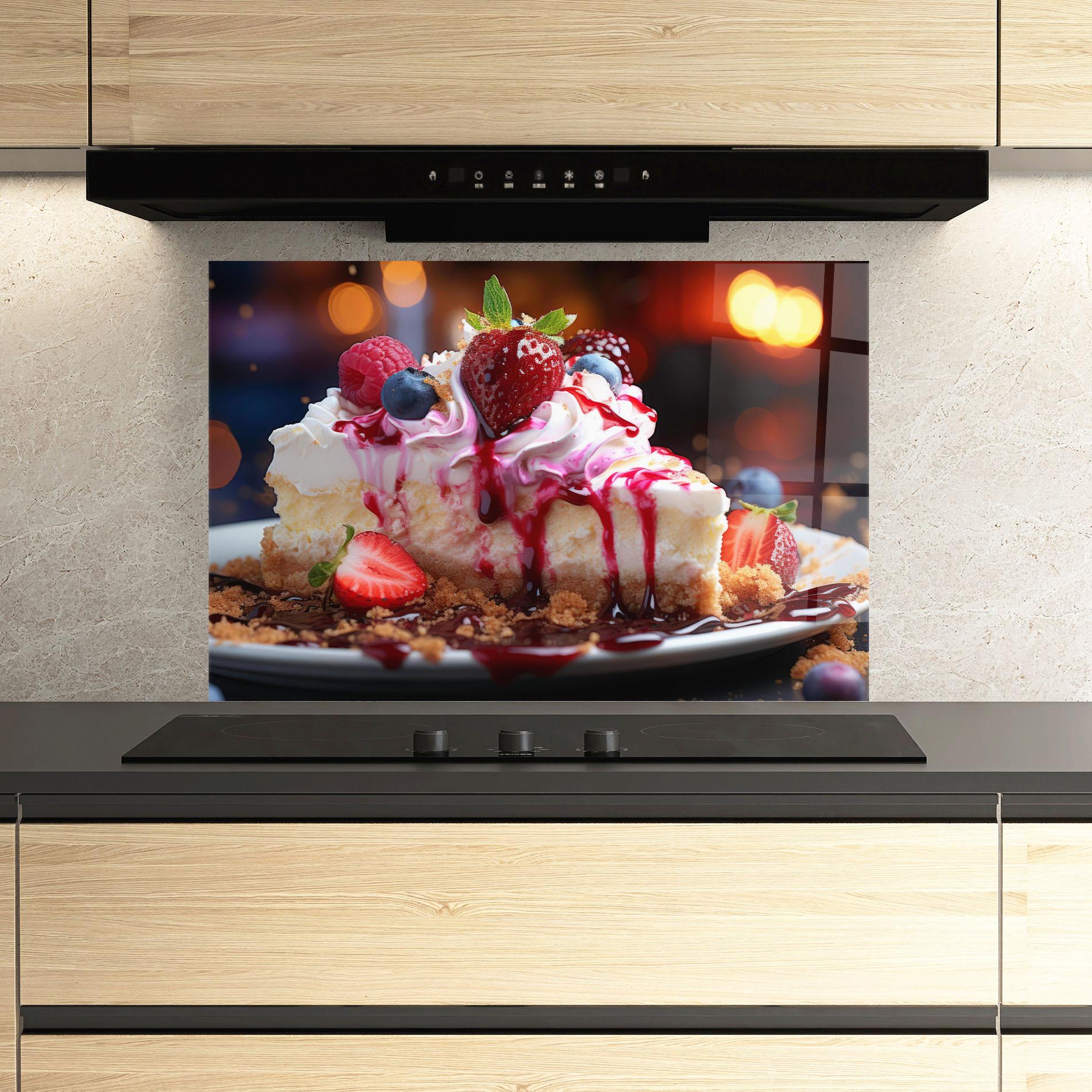 Küchenrückwand Glas Cheesecake Berries mockup 3