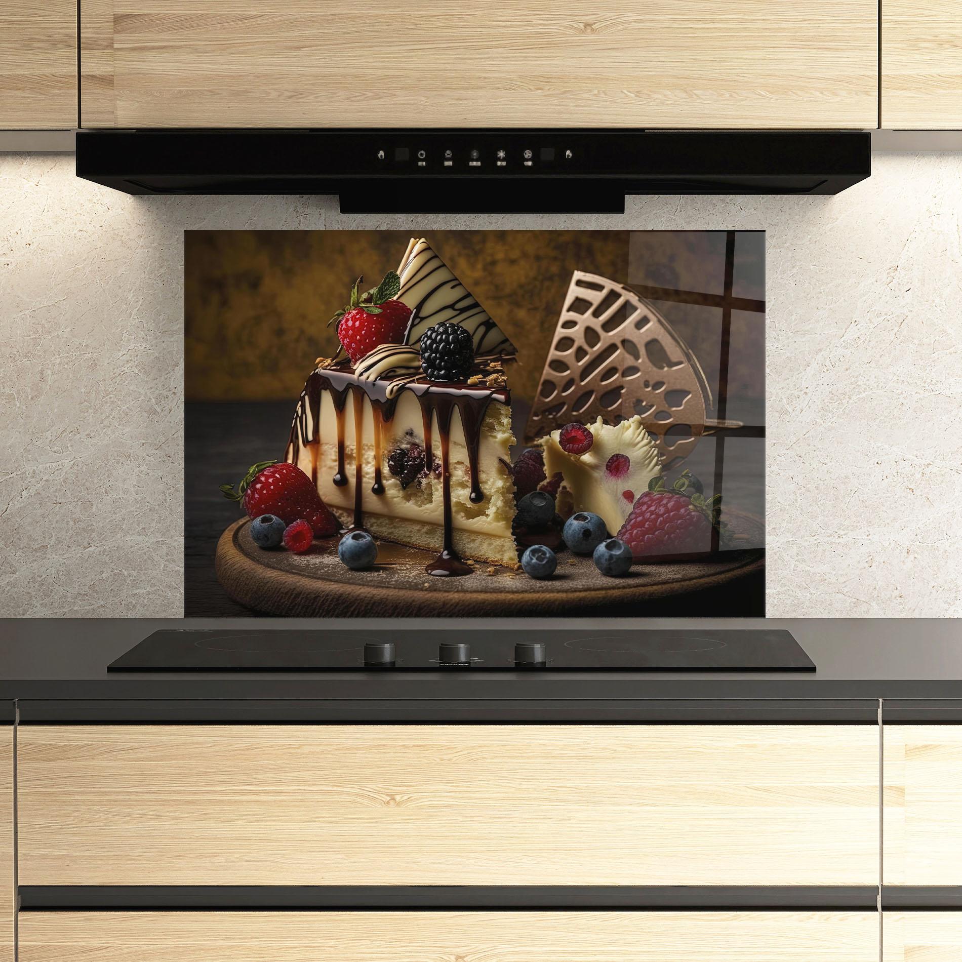 Küchenrückwand Glas Cheesecake Chocolate mockup 3