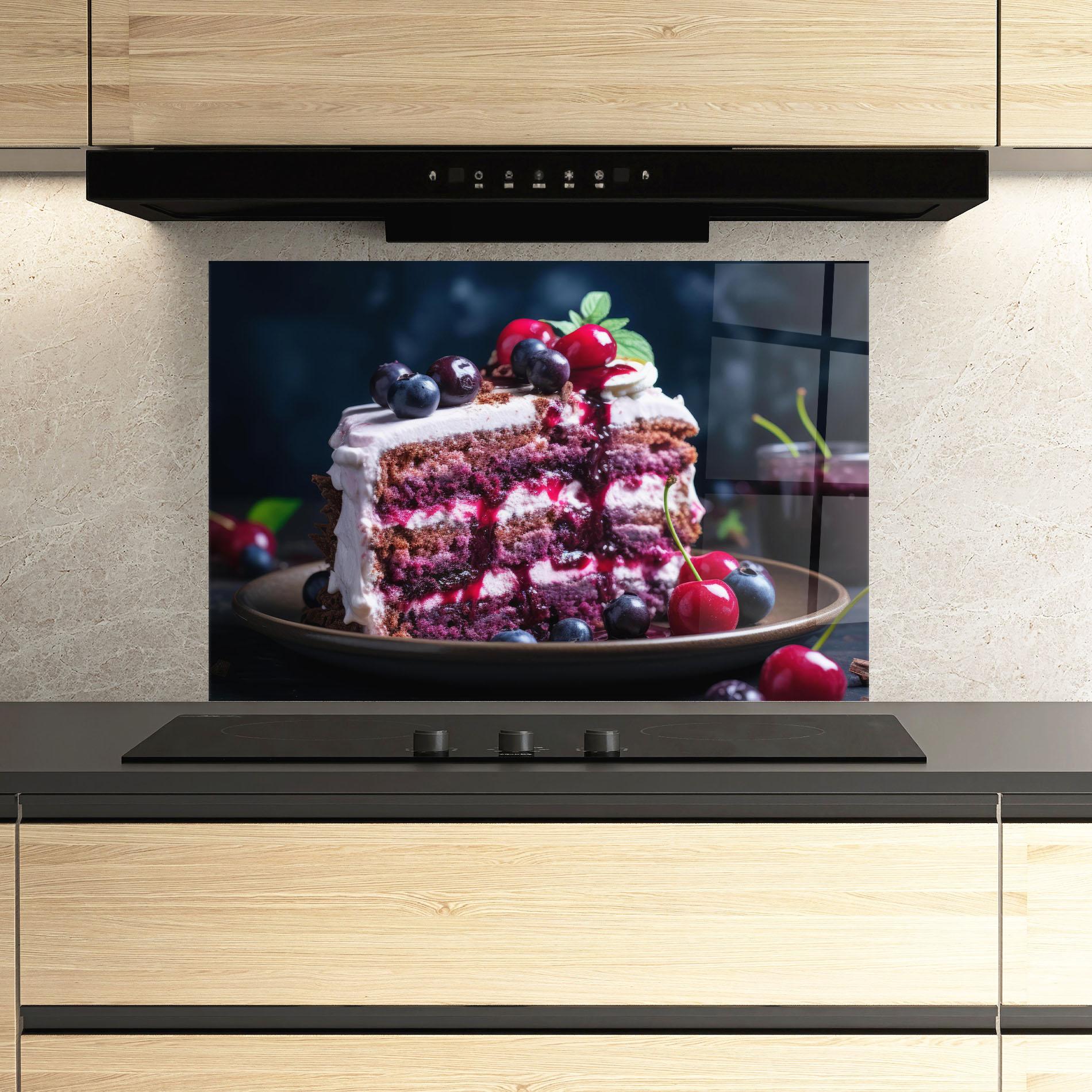 Küchenrückwand Glas Cherries Cream mockup 3