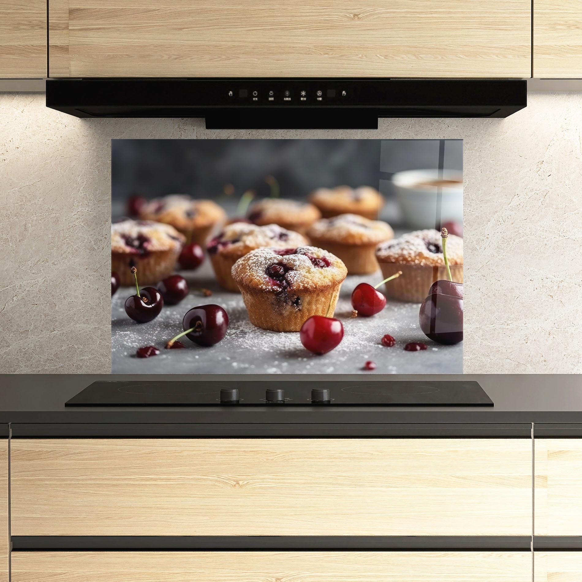 Küchenrückwand Glas Cherries Muffins mockup 3