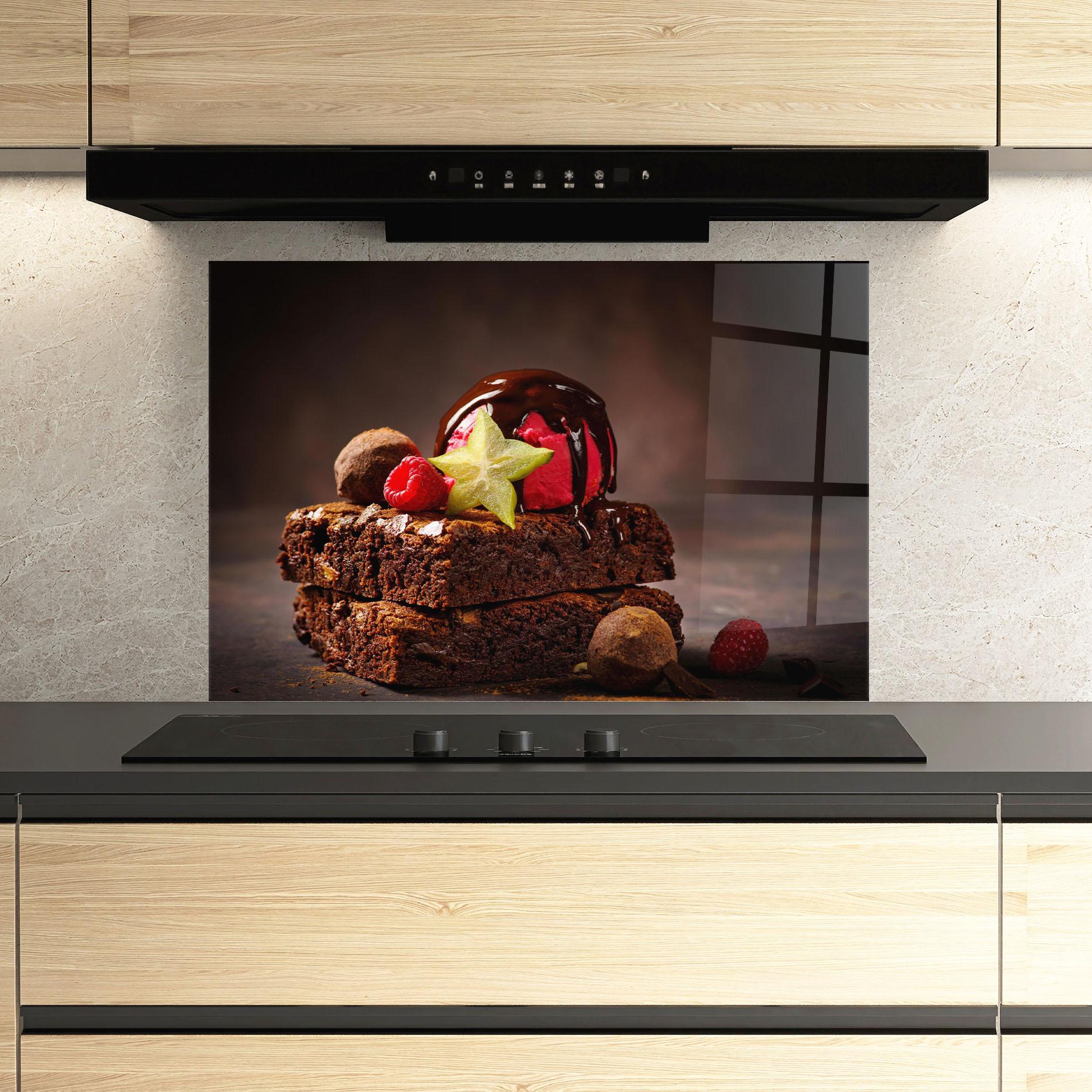 Küchenrückwand Glas Chocolate Brownie mockup 3