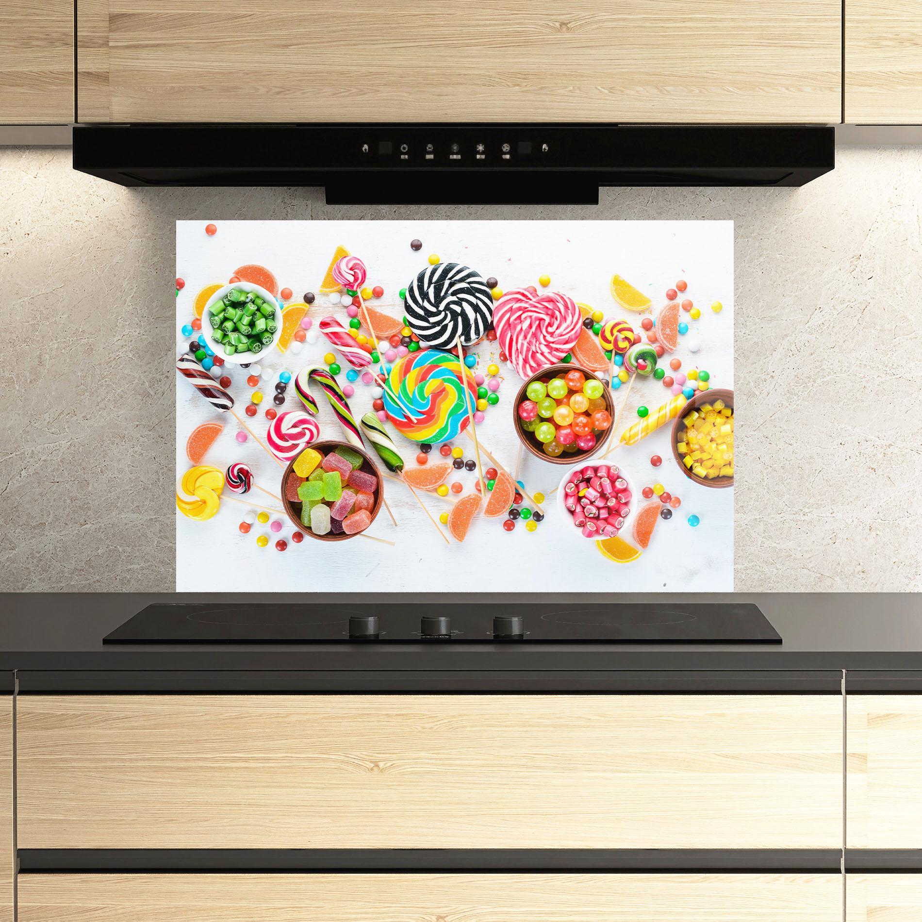 Küchenrückwand Glas Colorful Candies Jelly mockup 3