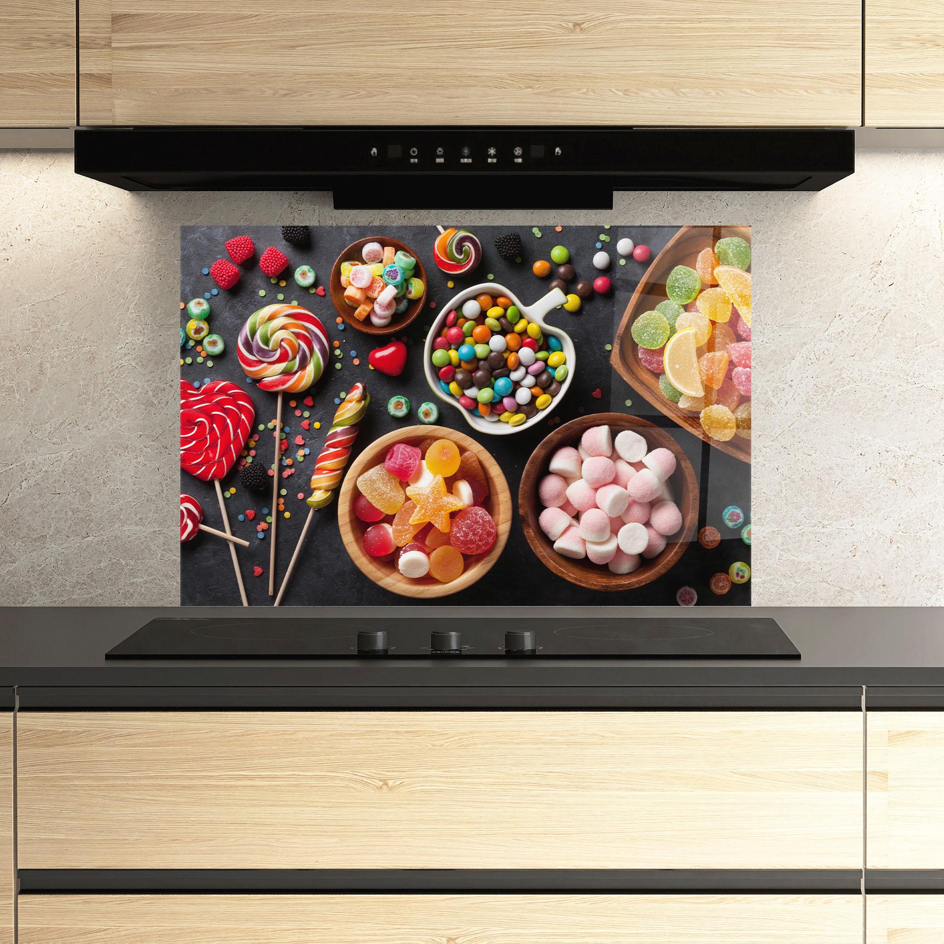 Küchenrückwand Glas Colorful Candies mockup 3