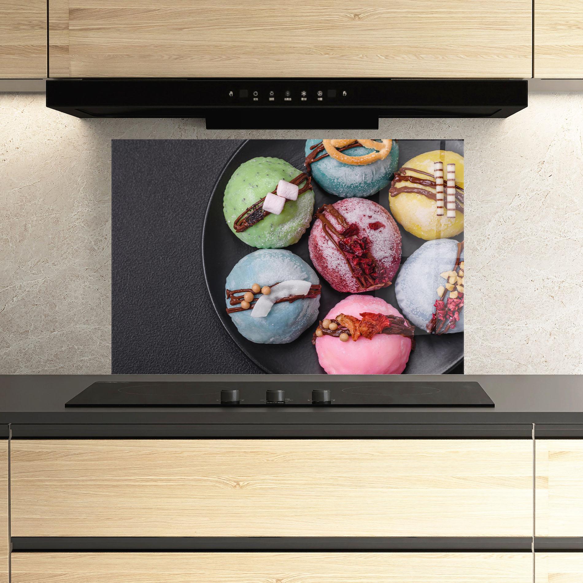 Küchenrückwand Glas Colorful Mochi Desserts mockup 3