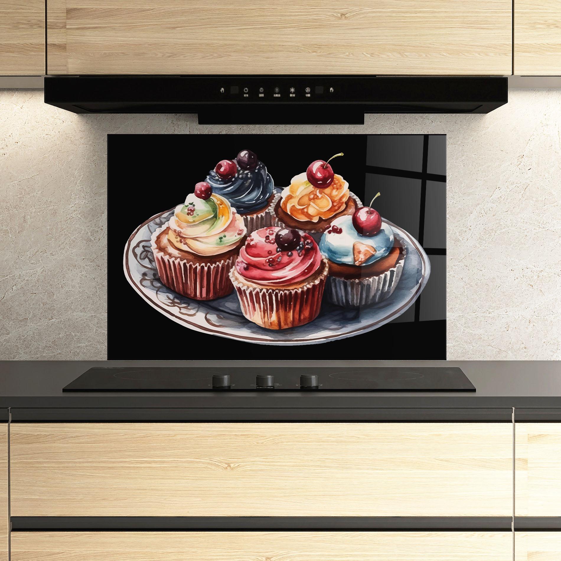 Küchenrückwand Glas Colorful Muffins mockup 3