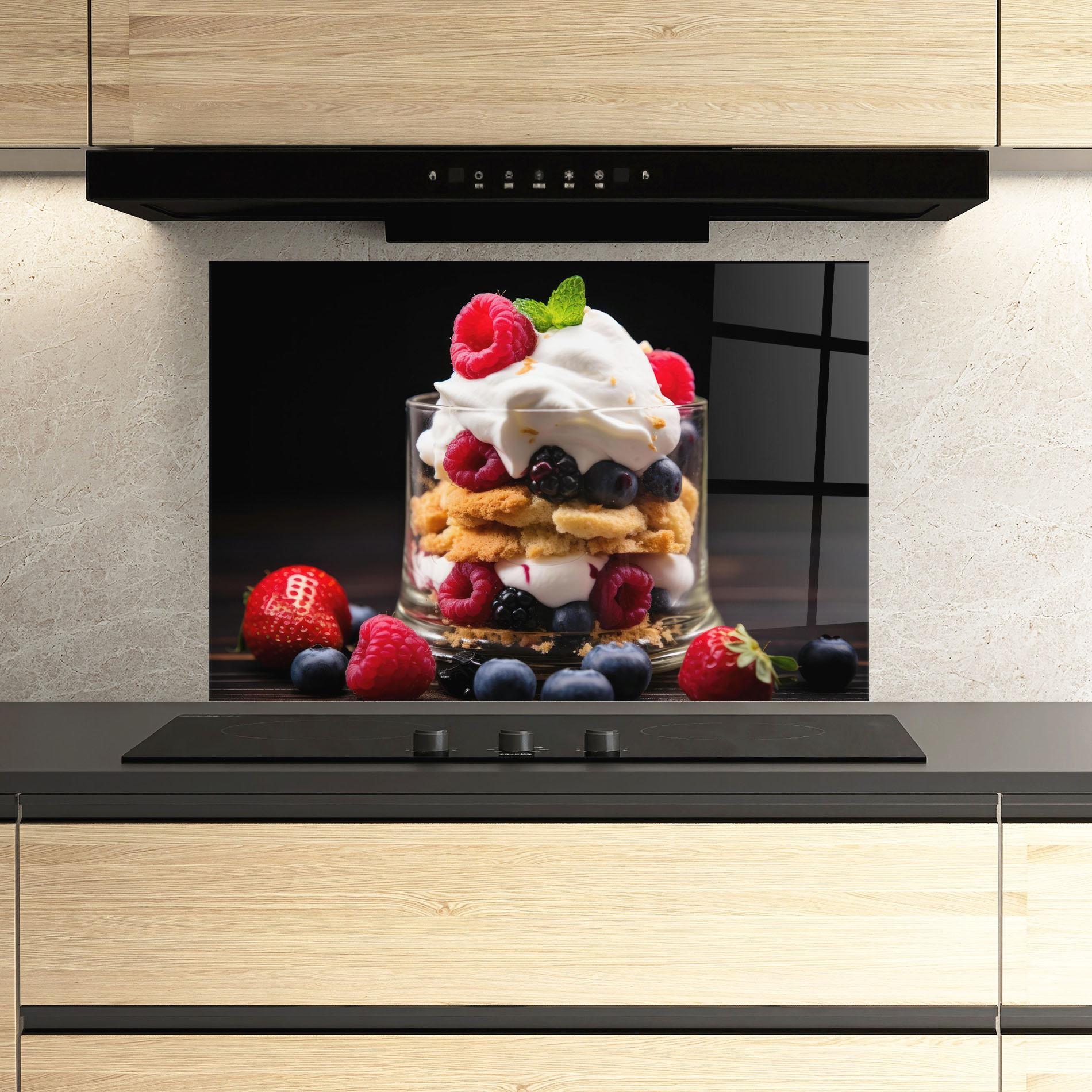 Küchenrückwand Glas Cup Fruit Dessert mockup 3