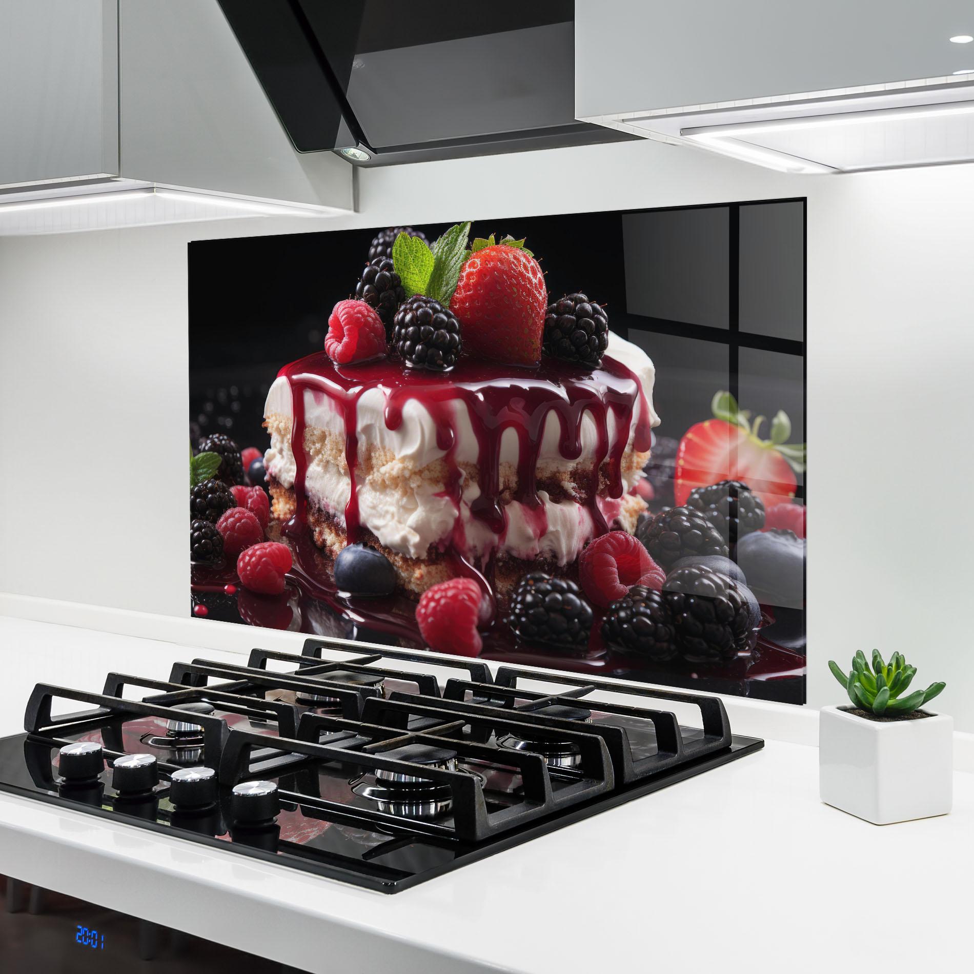 Küchenrückwand Glas Berries Cream Dessert mockup 6