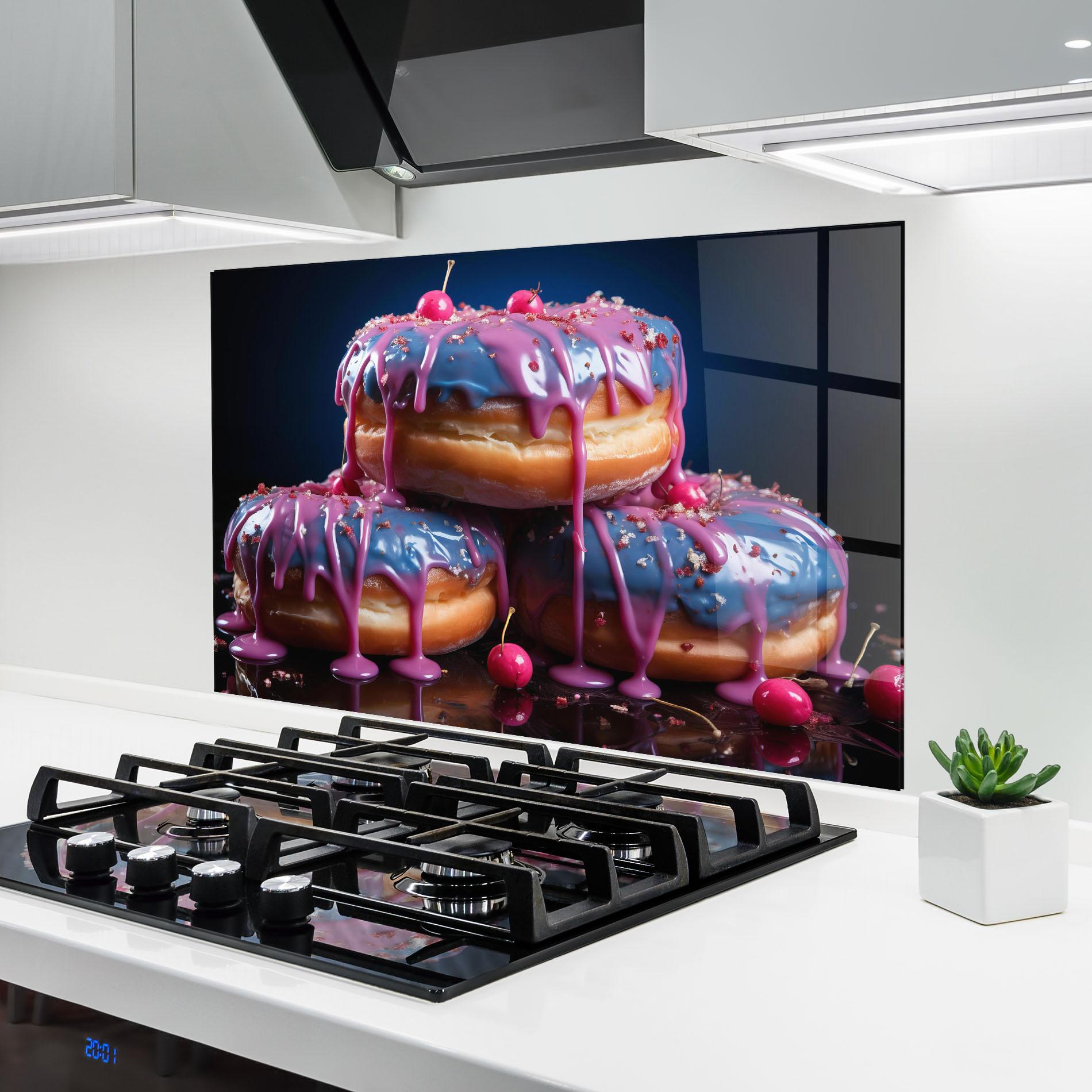 Küchenrückwand Glas Blue Pink Donuts mockup 6