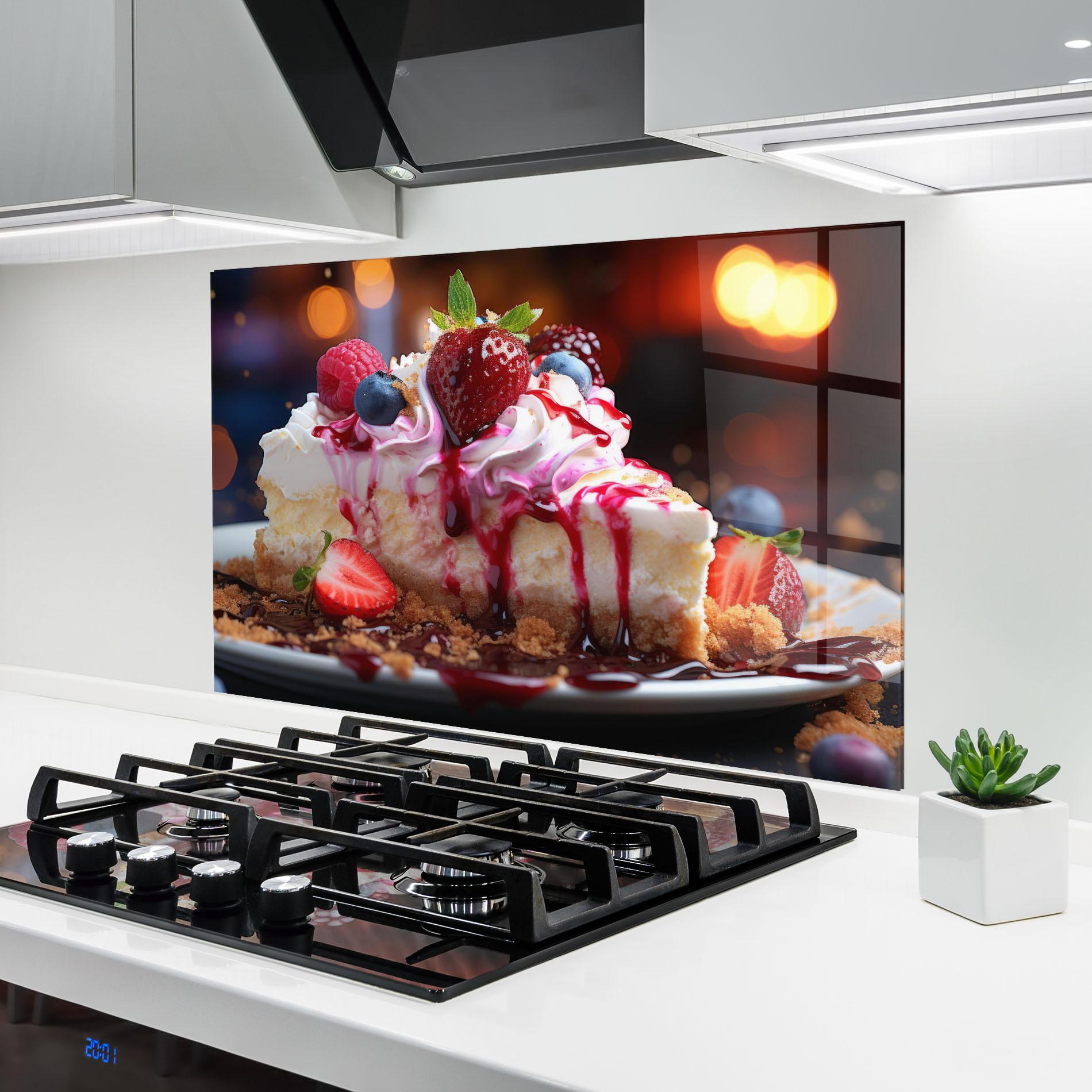 Küchenrückwand Glas Cheesecake Berries mockup 6