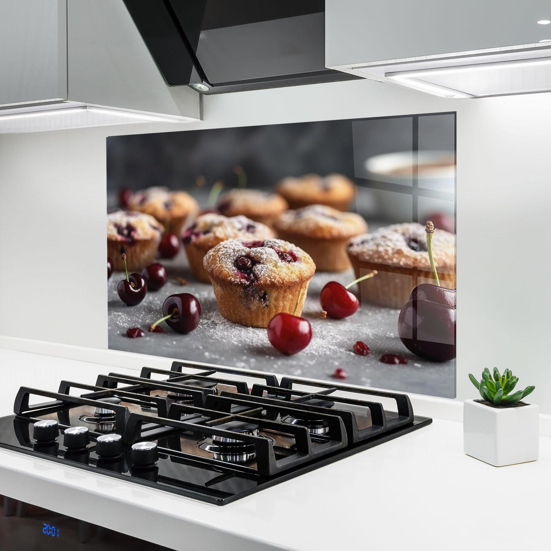 Küchenrückwand Glas Cherries Muffins mockup 6