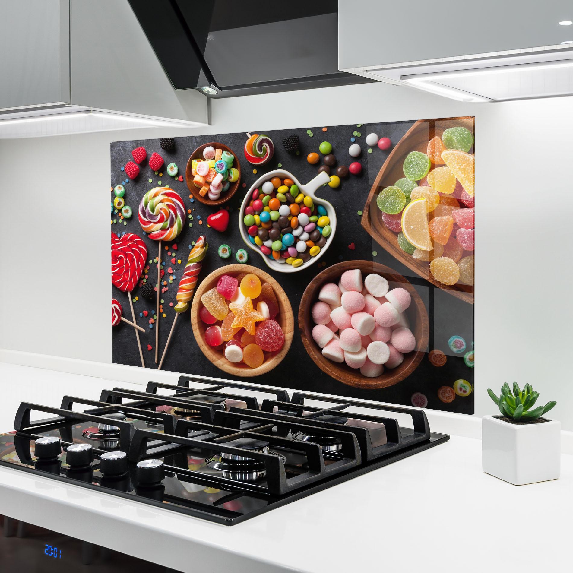 Küchenrückwand Glas Colorful Candies mockup 6
