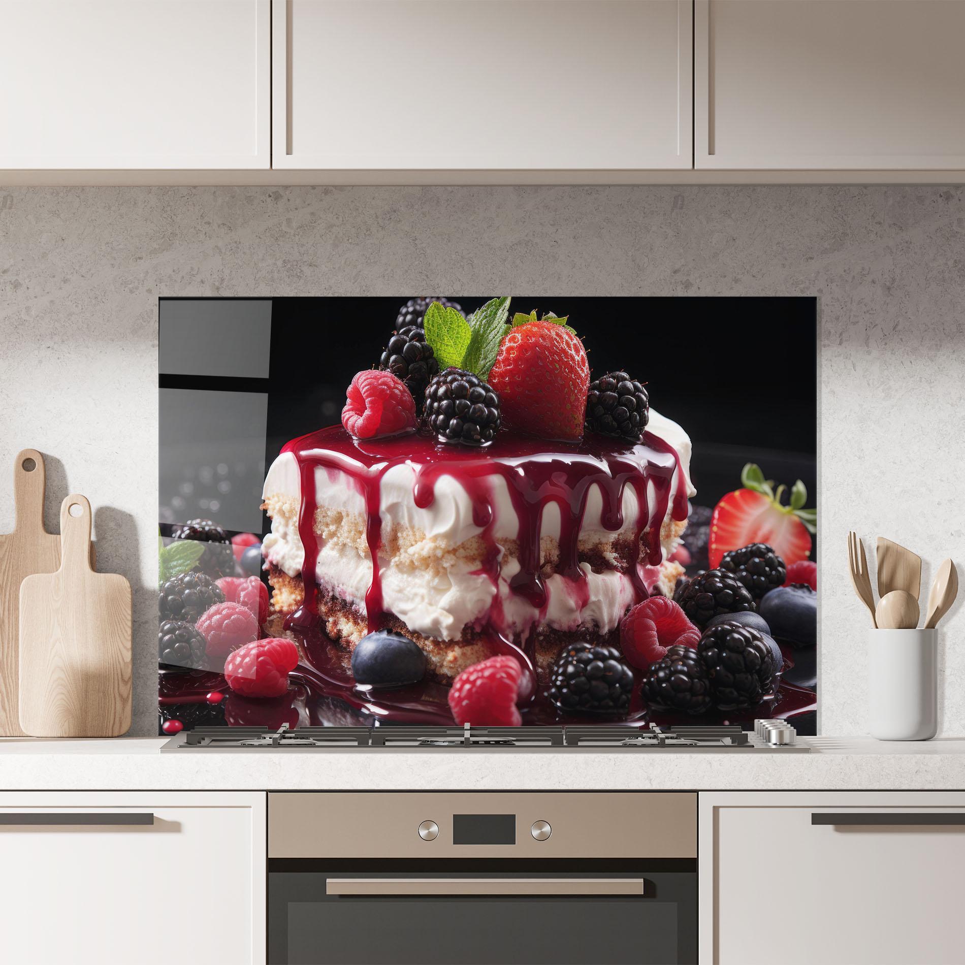 Küchenrückwand Glas Berries Cream Dessert mockup 7