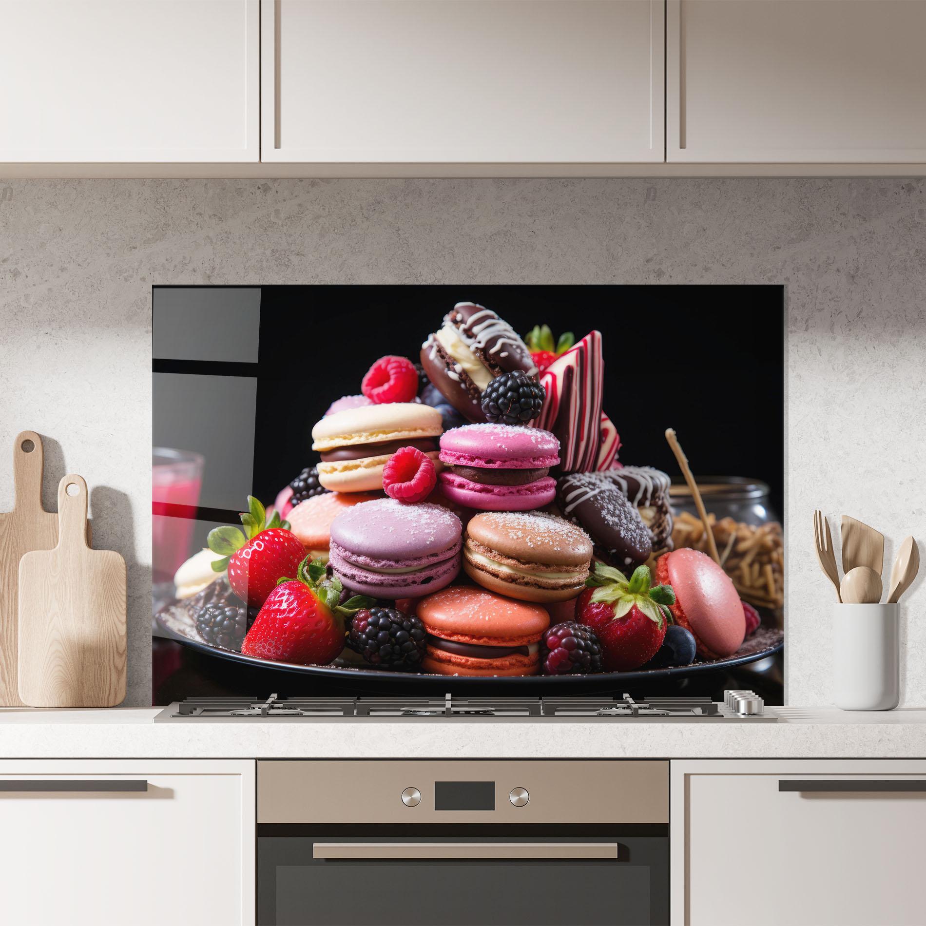 Küchenrückwand Glas Berries Macarons mockup 7