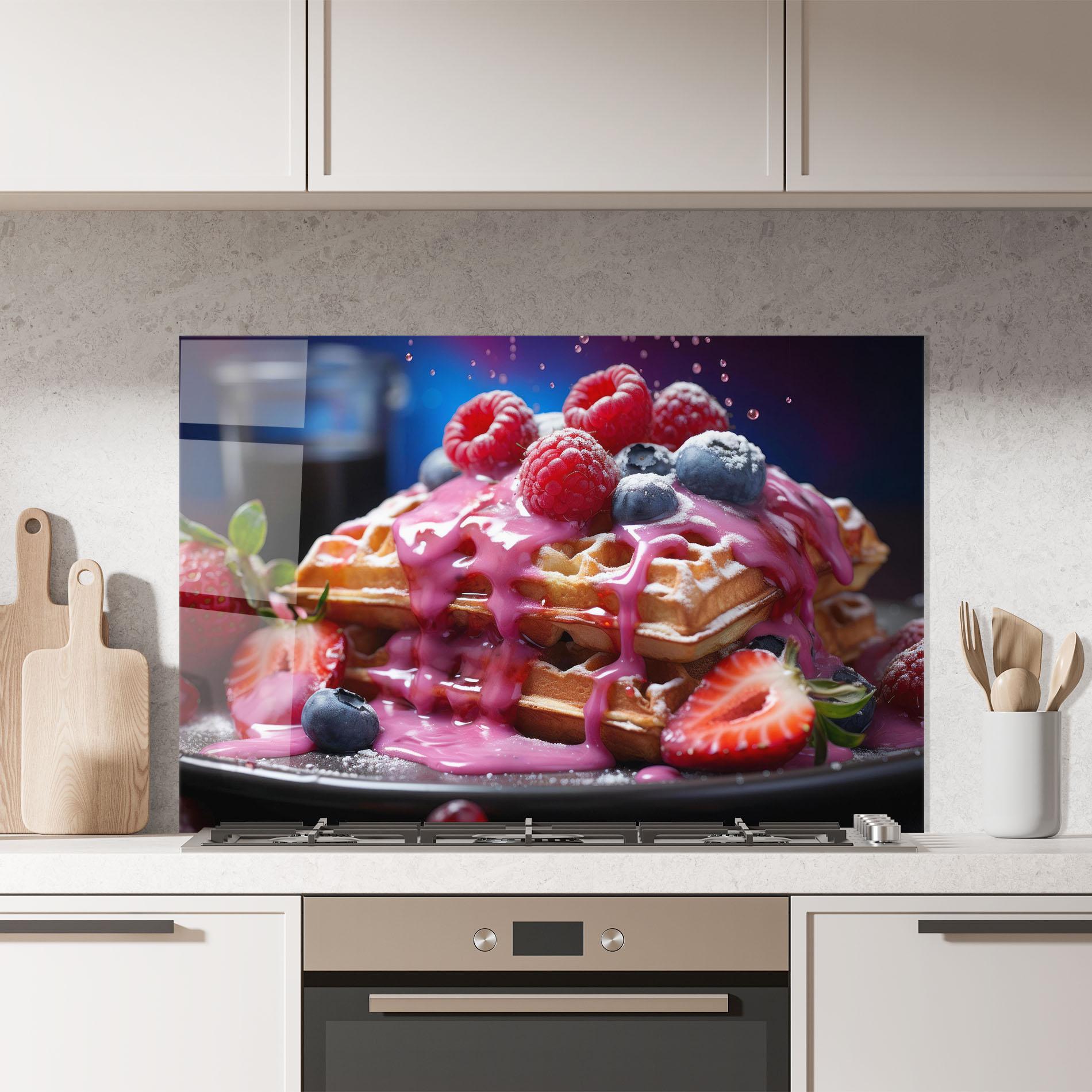 Küchenrückwand Glas Berries Waffles mockup 7
