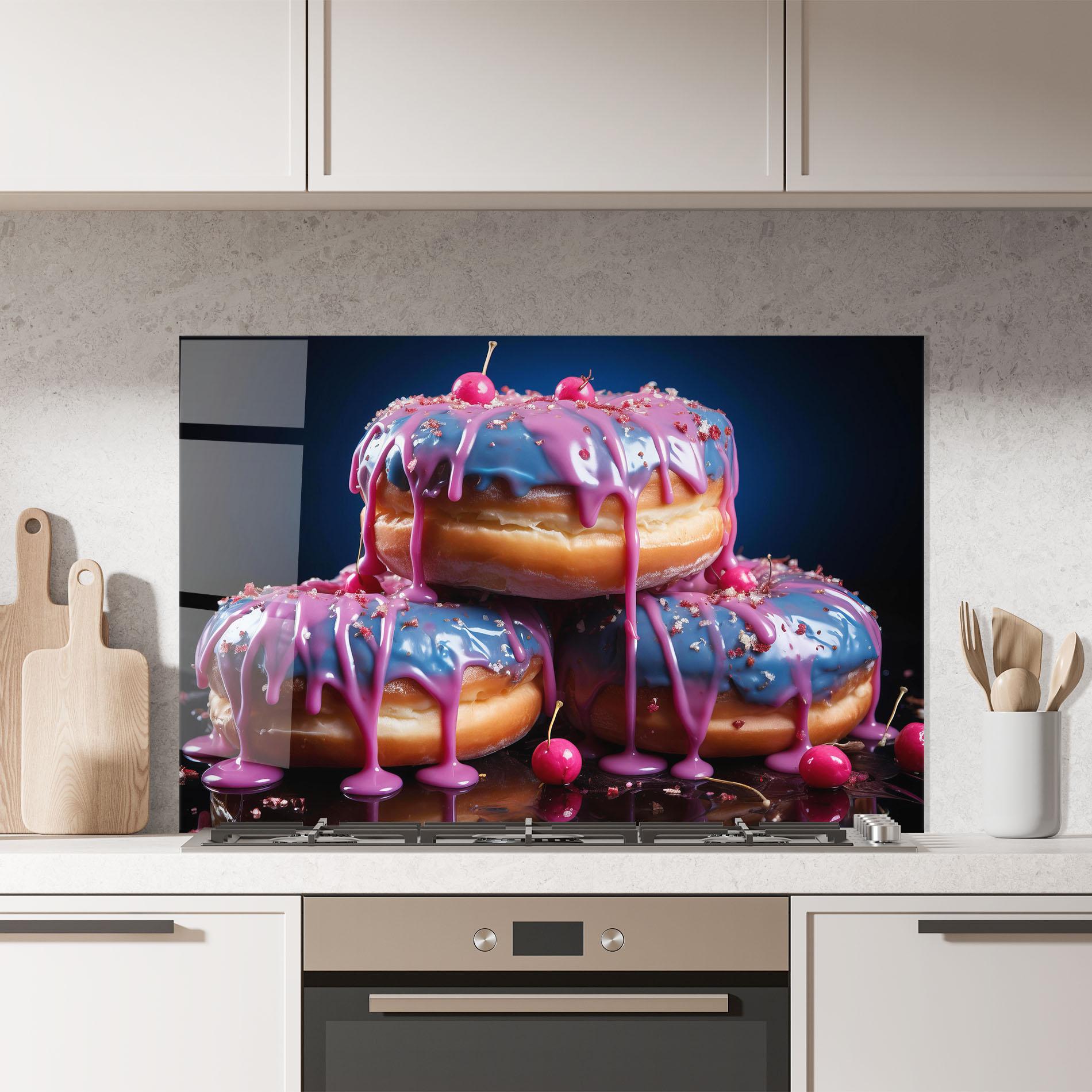 Küchenrückwand Glas Blue Pink Donuts mockup 7