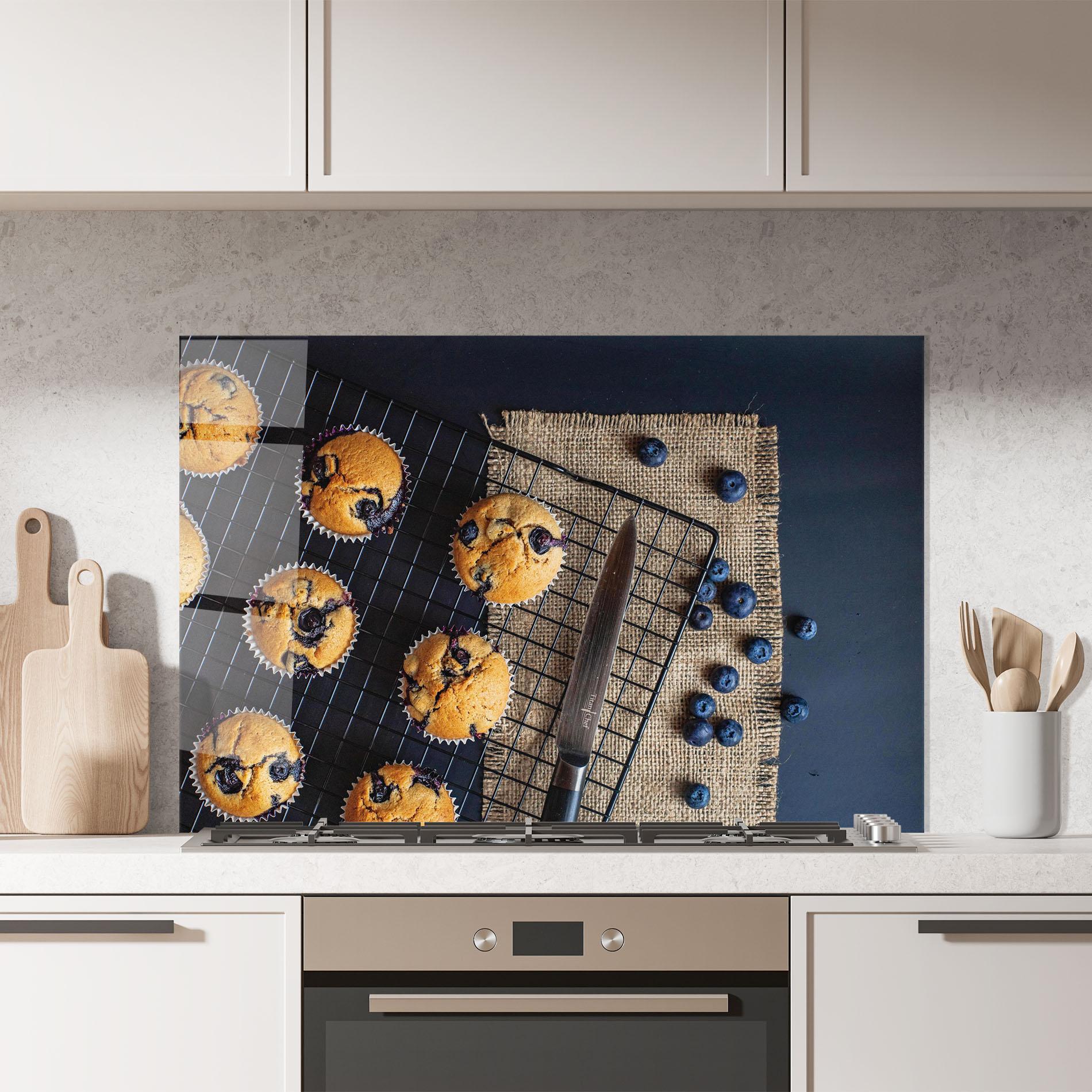 Küchenrückwand Glas Blueberry Muffins Dessert mockup 7