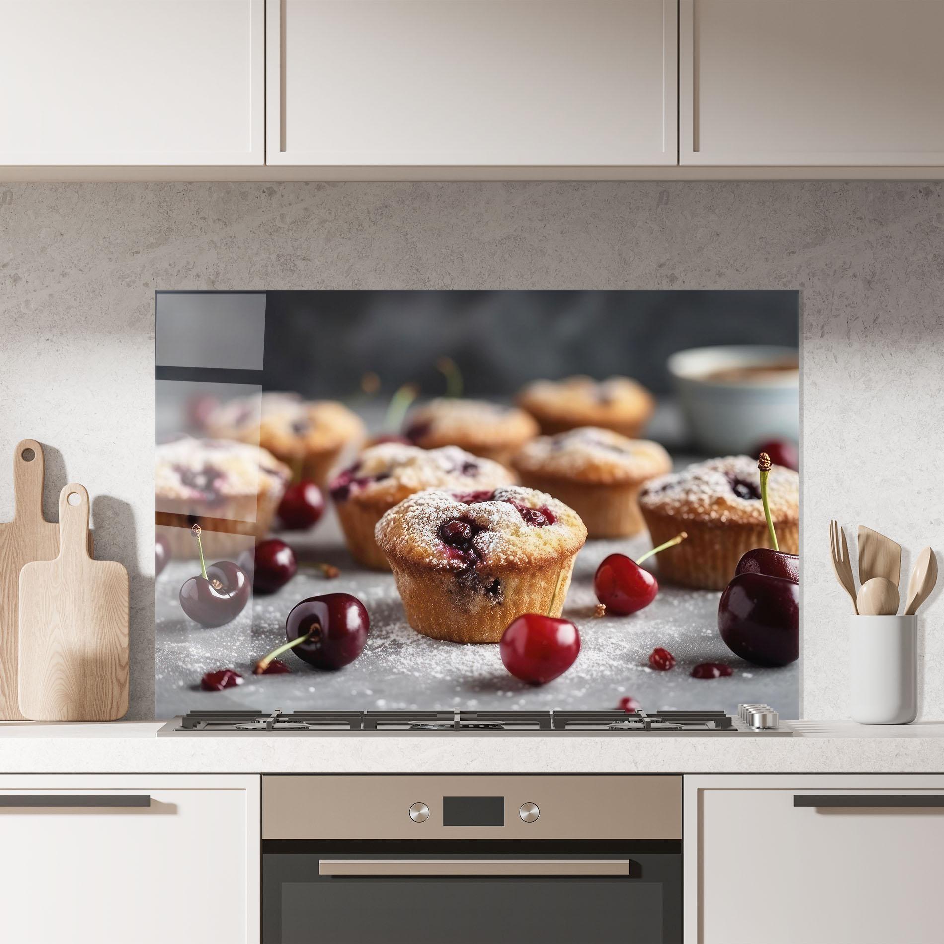 Küchenrückwand Glas Cherries Muffins mockup 7