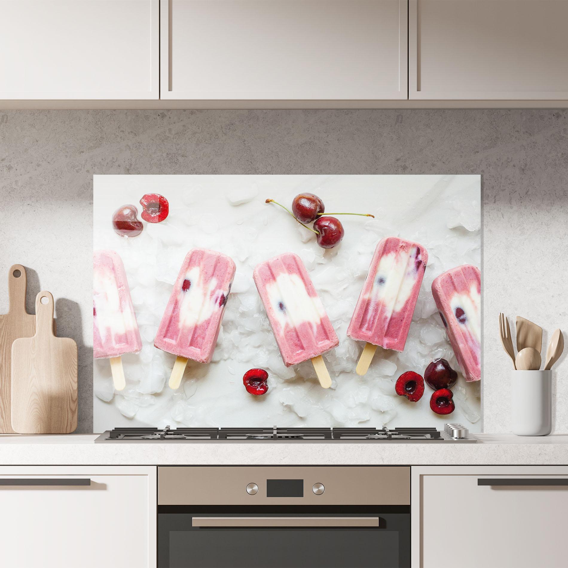 Küchenrückwand Glas Cherry Ice Cream mockup 7