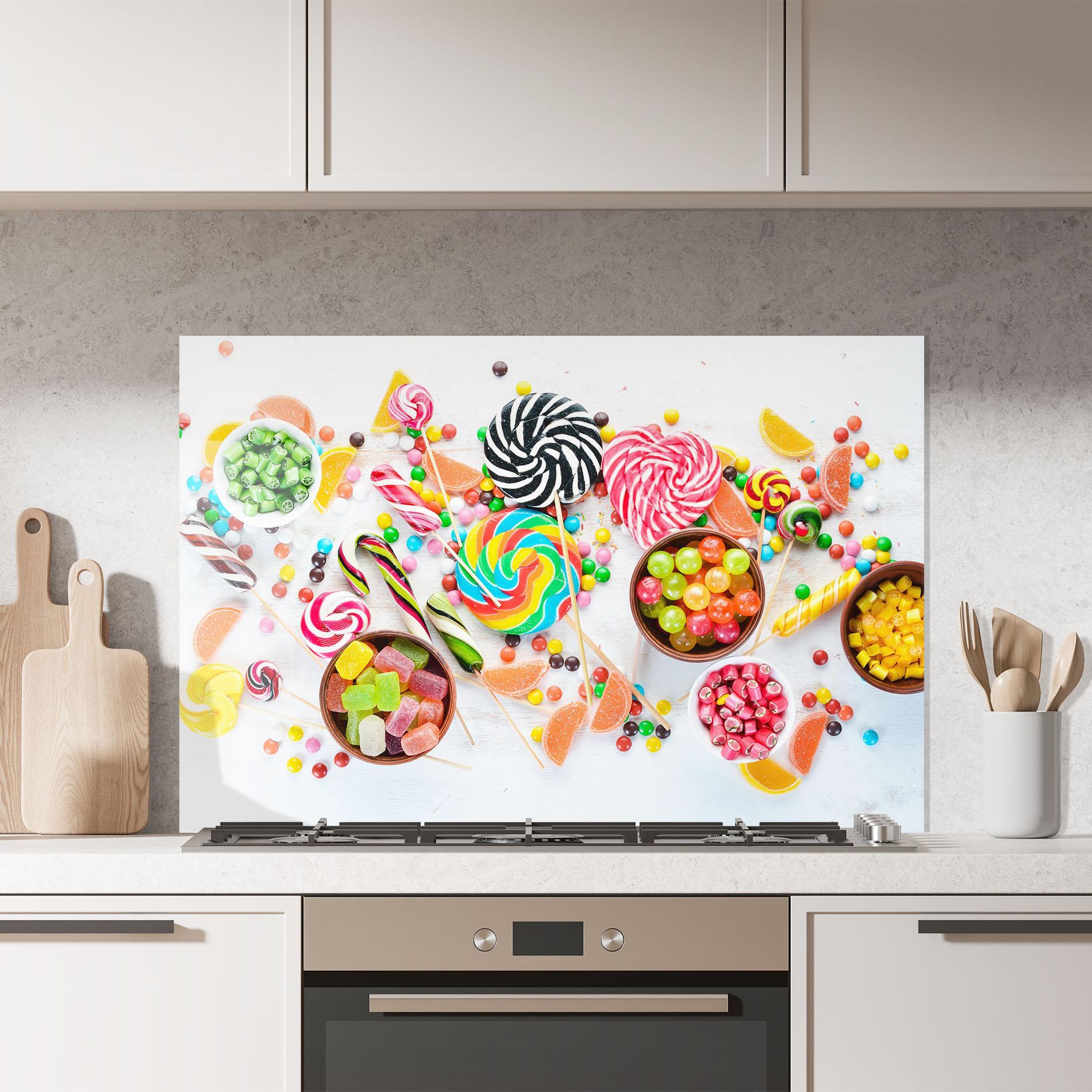 Küchenrückwand Glas Colorful Candies Jelly mockup 7