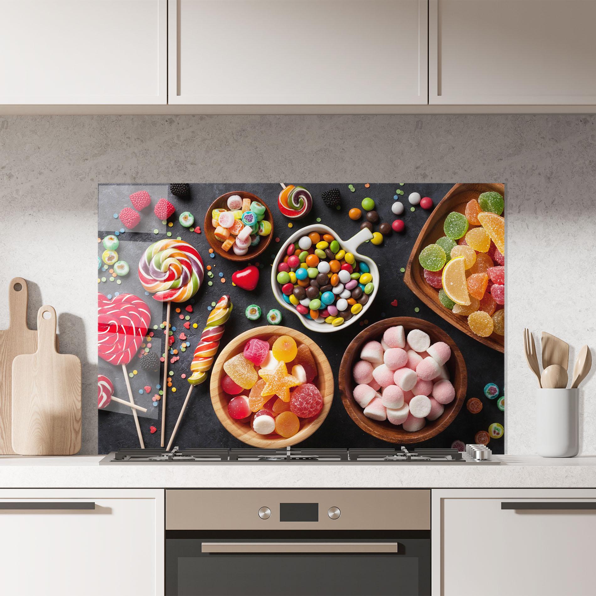 Küchenrückwand Glas Colorful Candies mockup 7