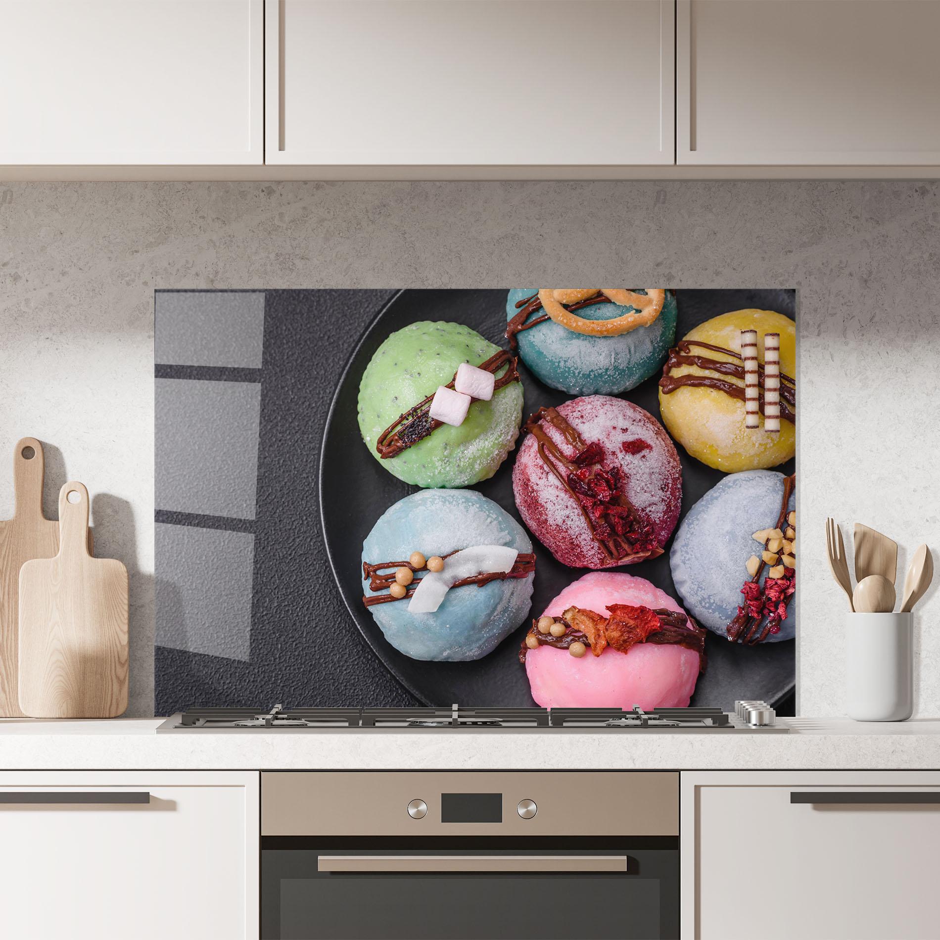 Küchenrückwand Glas Colorful Mochi Desserts mockup 7
