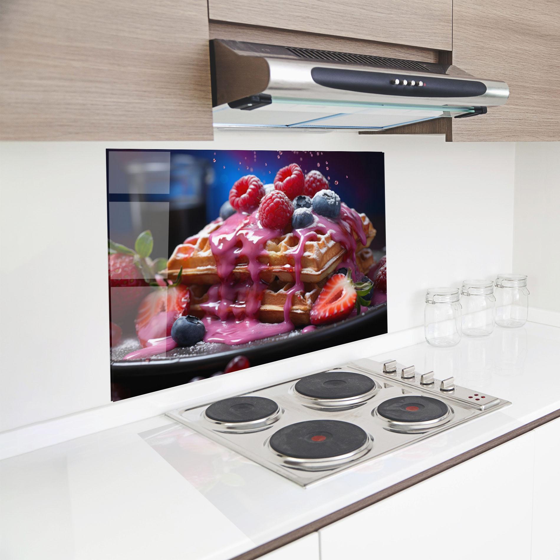 Küchenrückwand Glas Berries Waffles mockup 8
