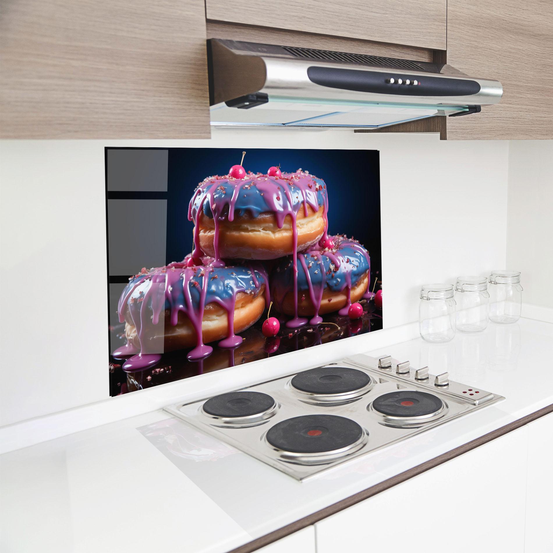 Küchenrückwand Glas Blue Pink Donuts mockup 8