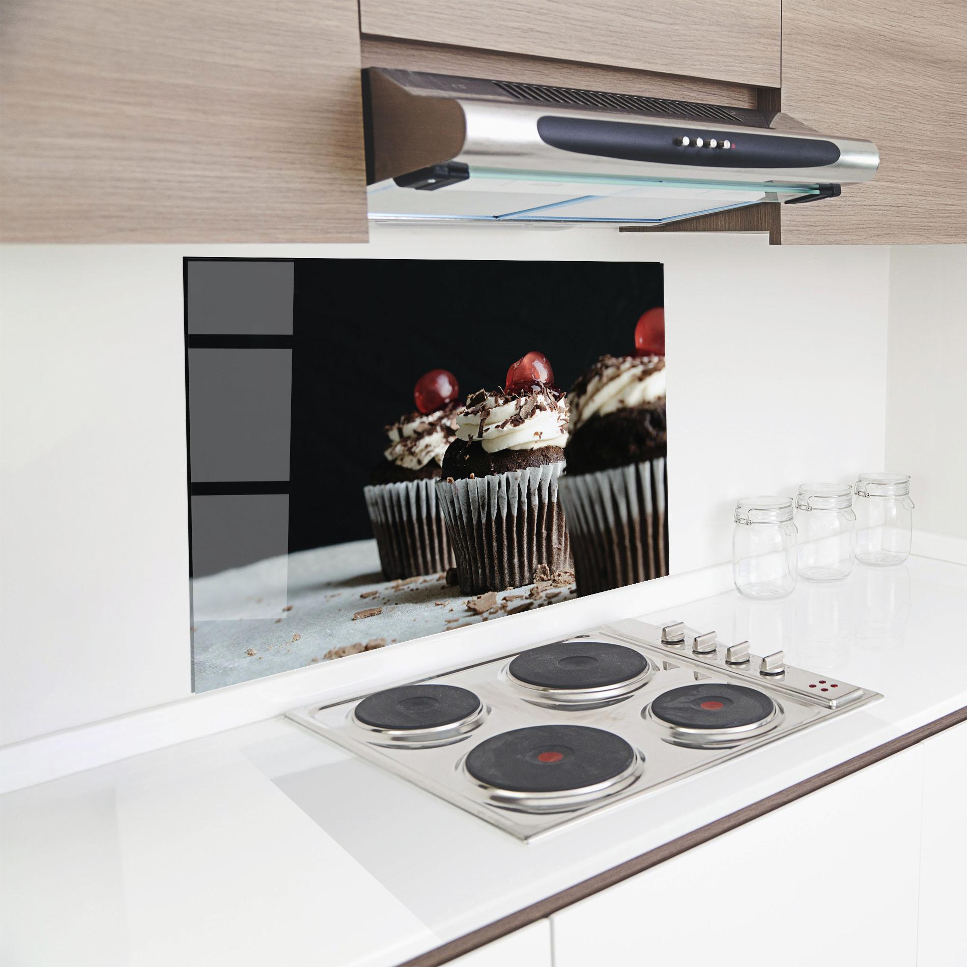 Küchenrückwand Glas Brown Muffins mockup 8