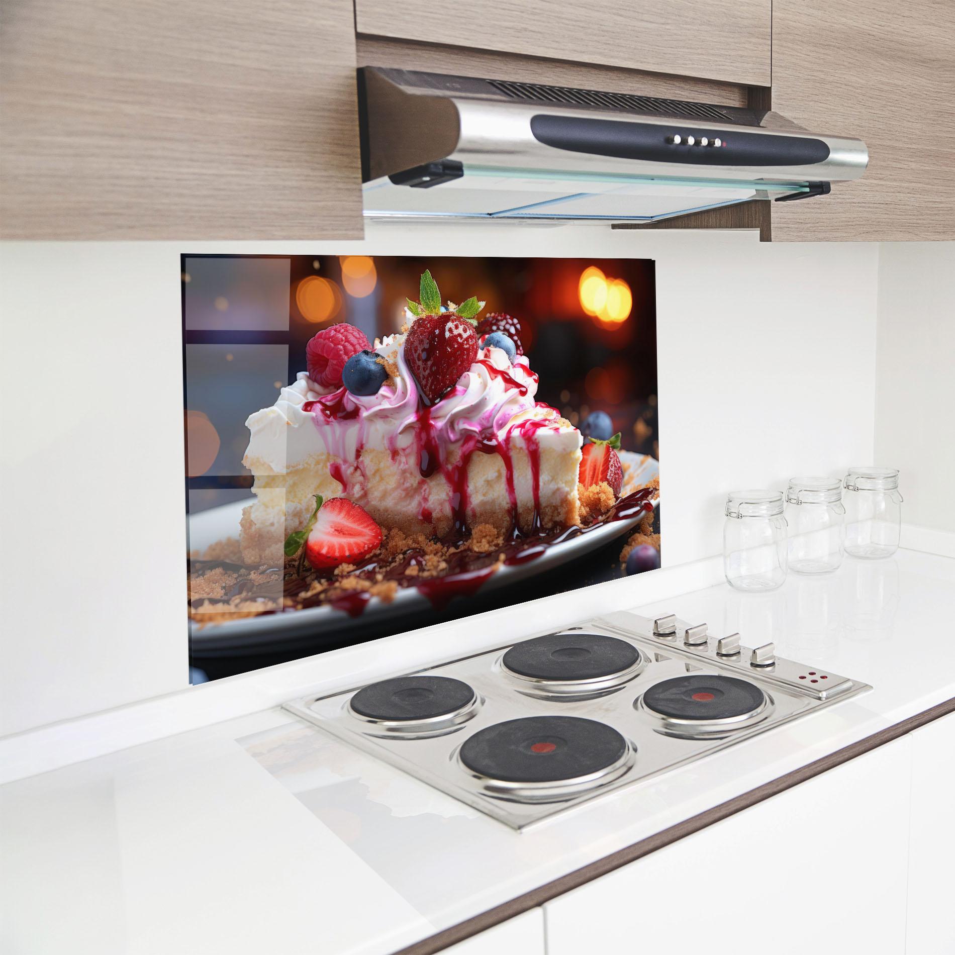 Küchenrückwand Glas Cheesecake Berries mockup 8
