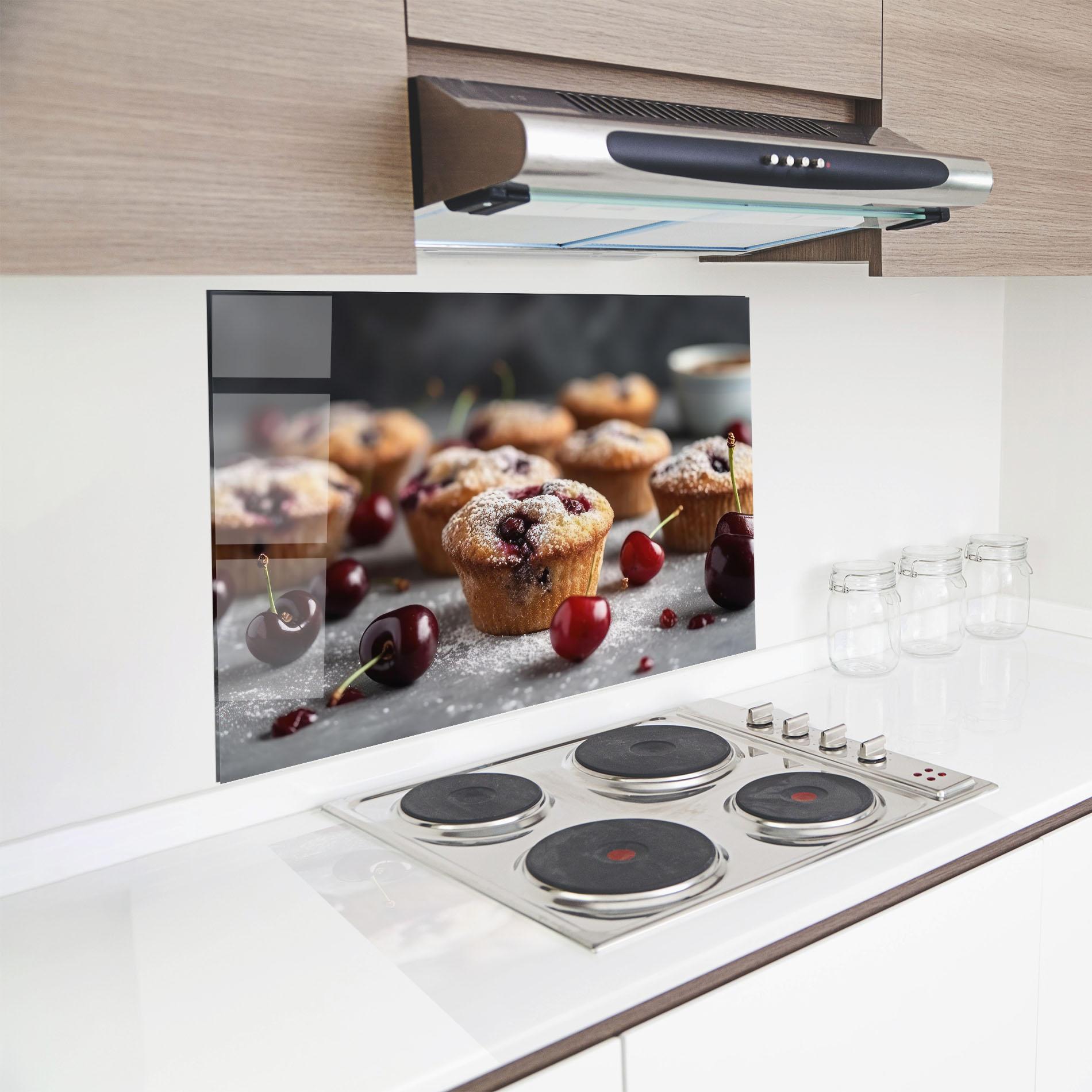 Küchenrückwand Glas Cherries Muffins mockup 8