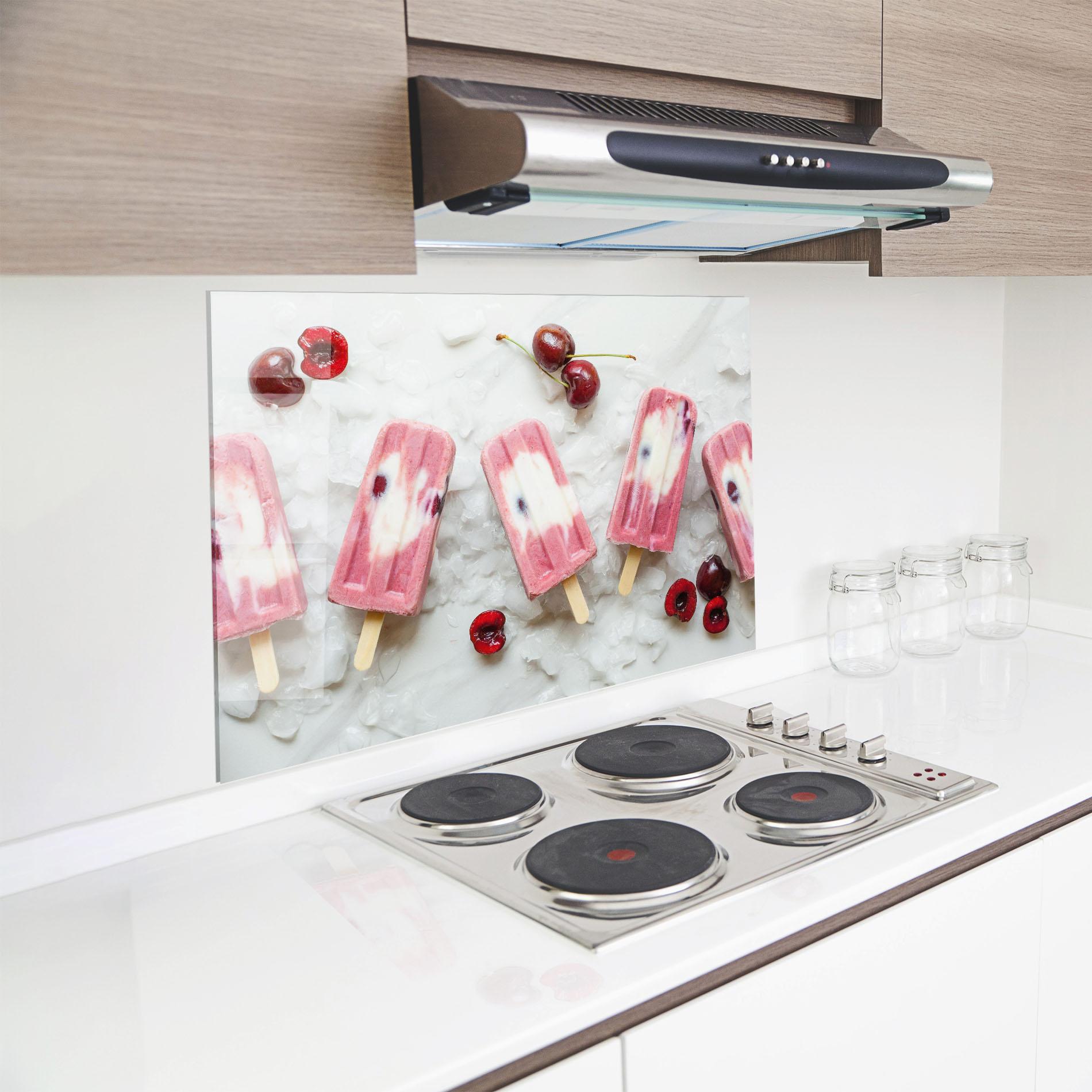 Küchenrückwand Glas Cherry Ice Cream mockup 8