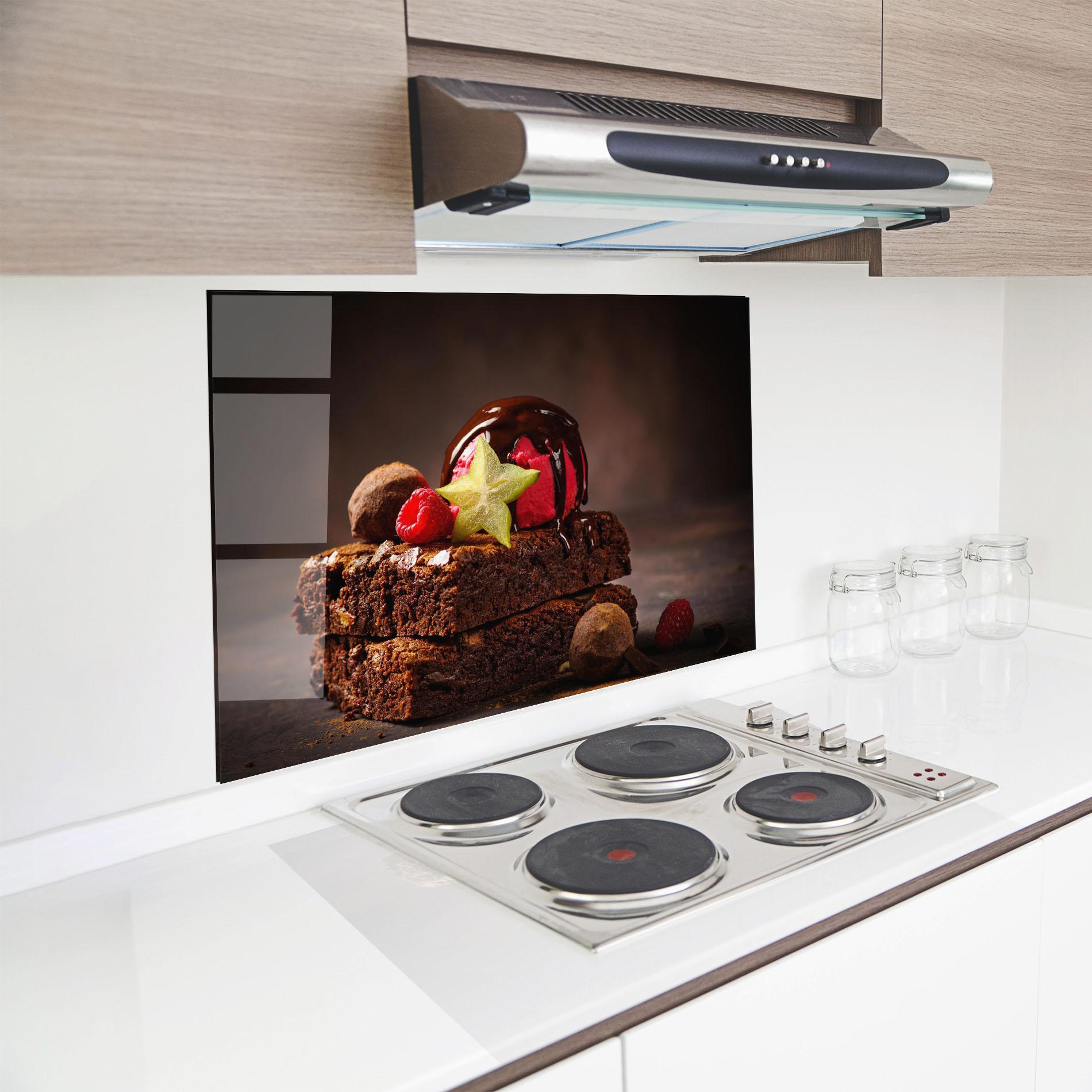 Küchenrückwand Glas Chocolate Brownie mockup 8