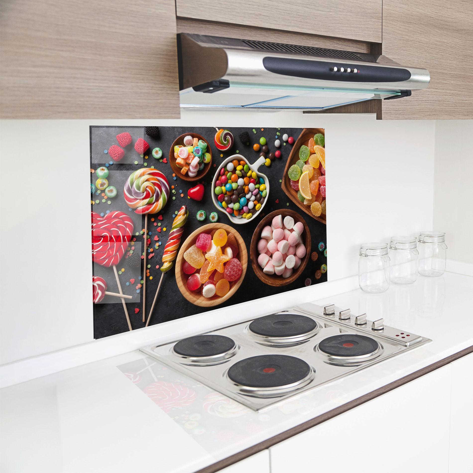 Küchenrückwand Glas Colorful Candies mockup 8