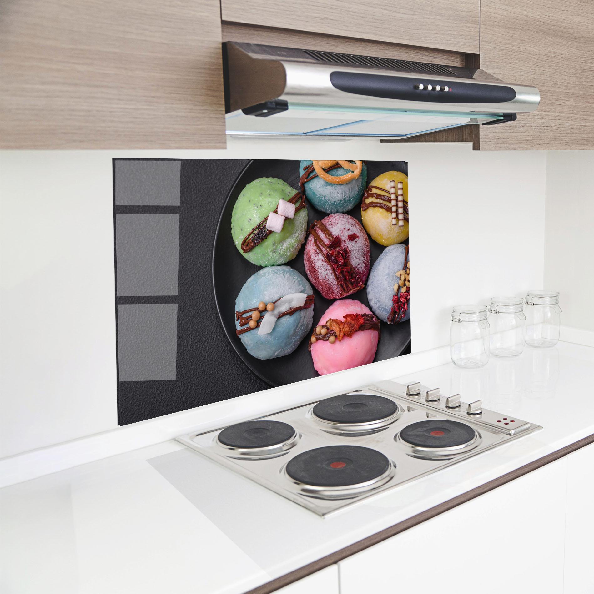 Küchenrückwand Glas Colorful Mochi Desserts mockup 8