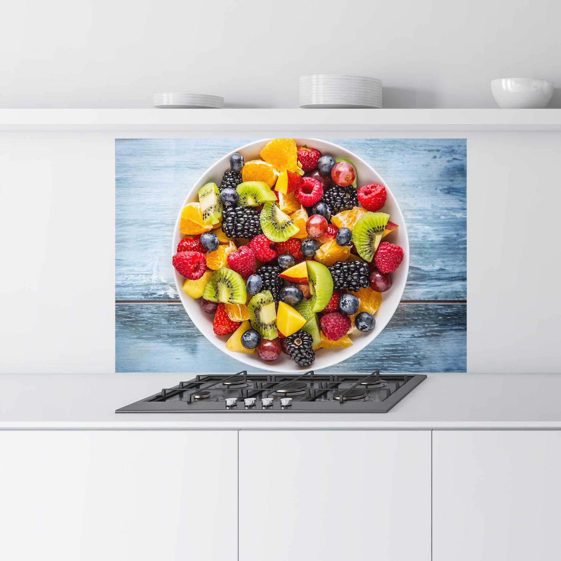 Küchenrückwand Glas Tropical Fruit Salad mockup 9