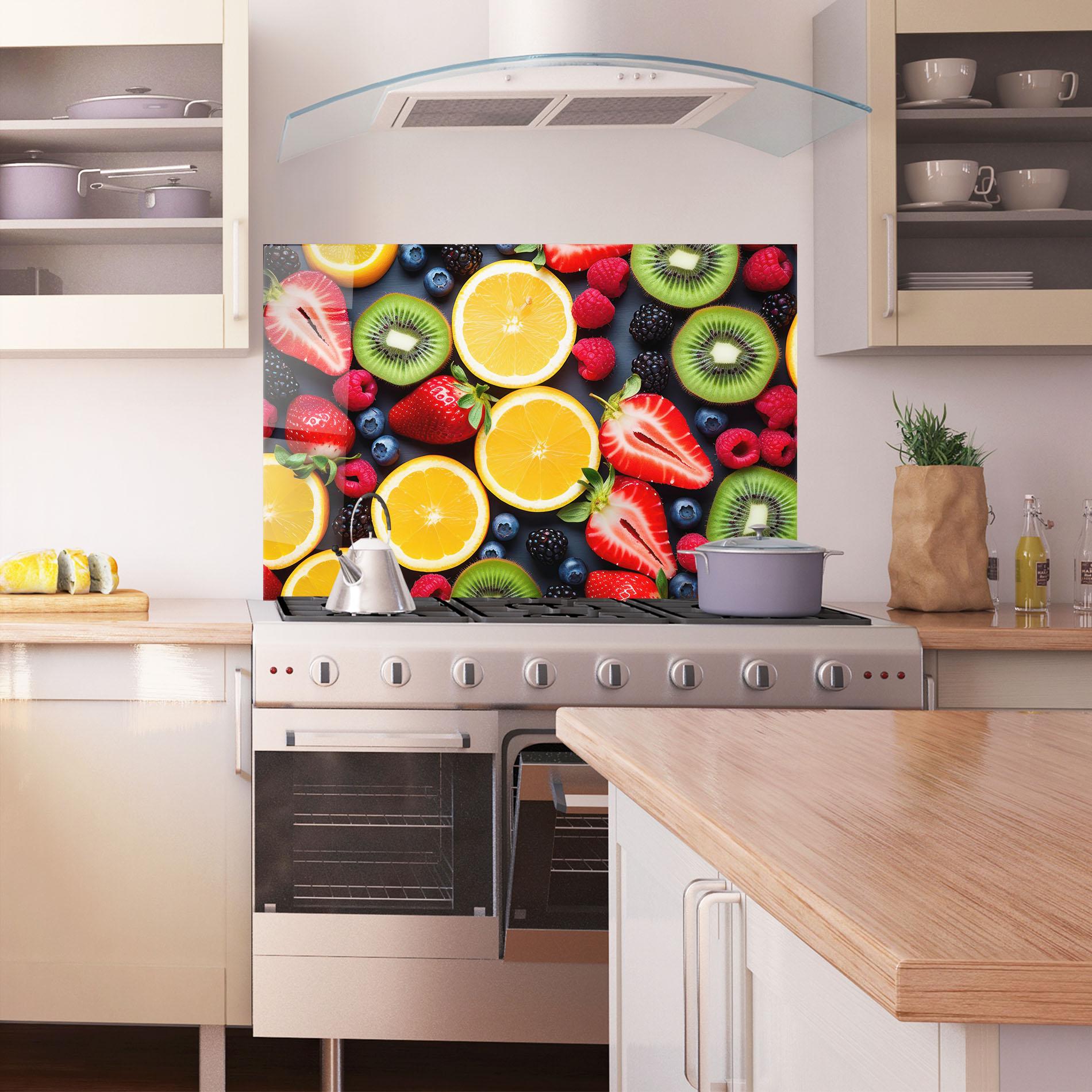 Küchenrückwand Glas Orange Fruit Mix mockup 1