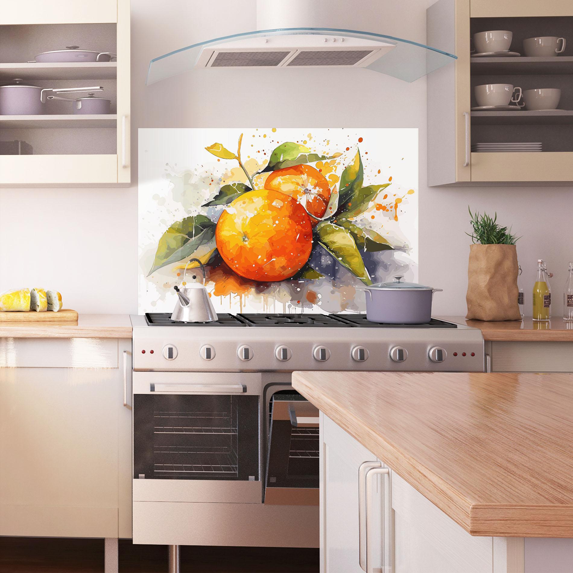 Küchenrückwand Glas Watercolor Orange mockup 1