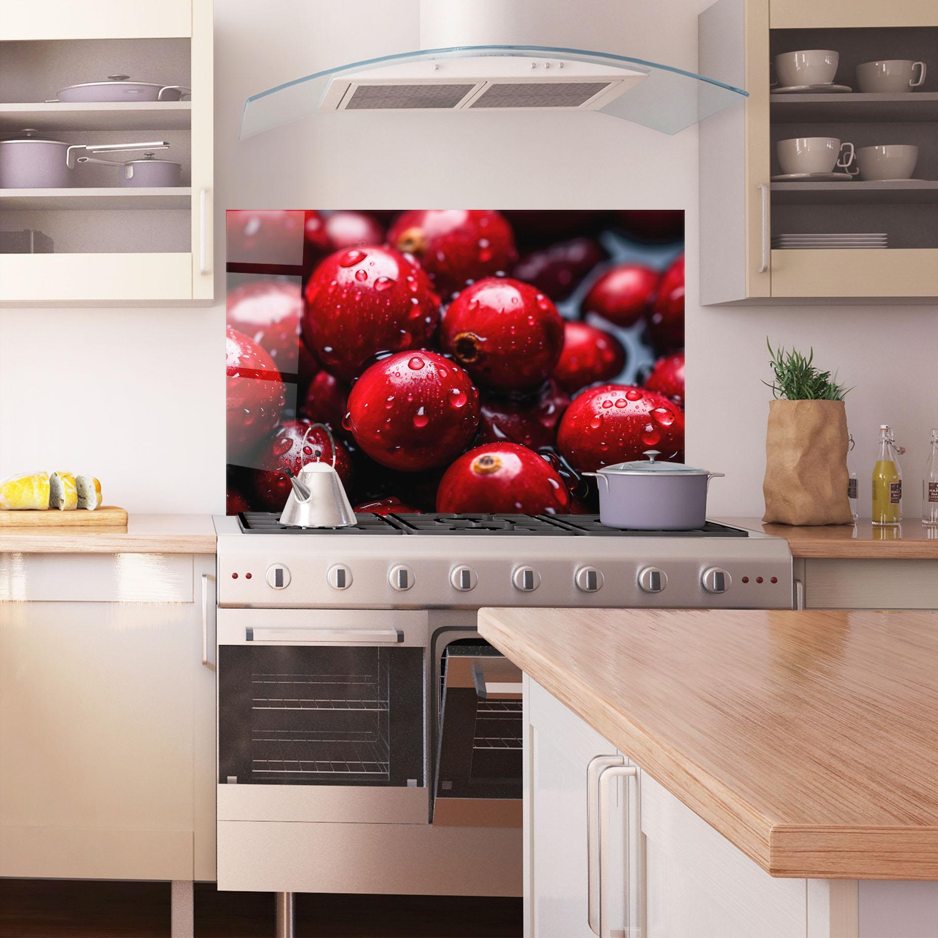 Küchenrückwand Glas Wet Cranberries mockup 1