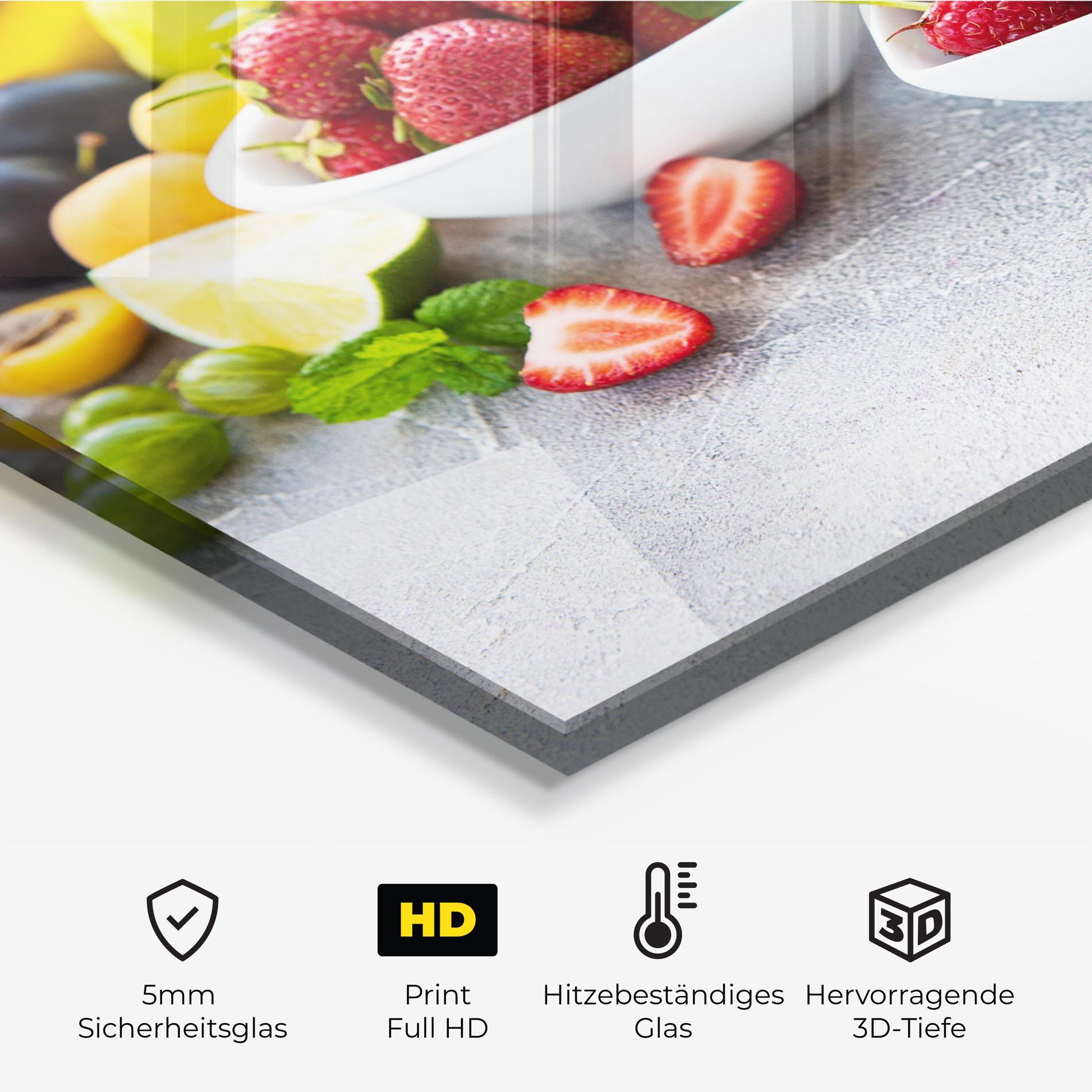 Küchenrückwand Glas Heart Fresh Fruits mockup 2