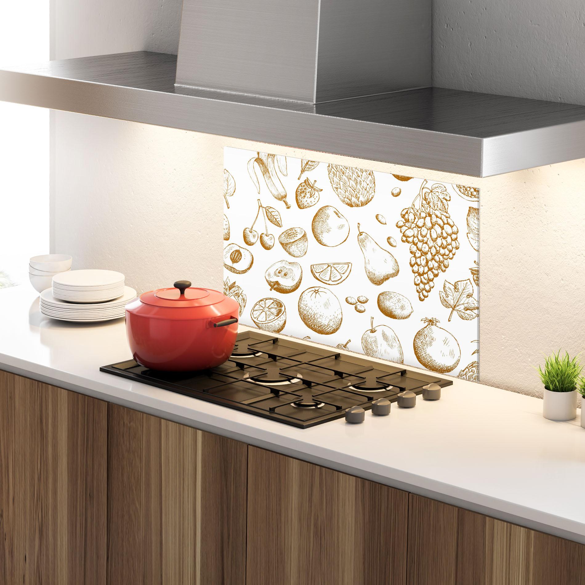 Küchenrückwand Glas Floating Fruits mockup 4