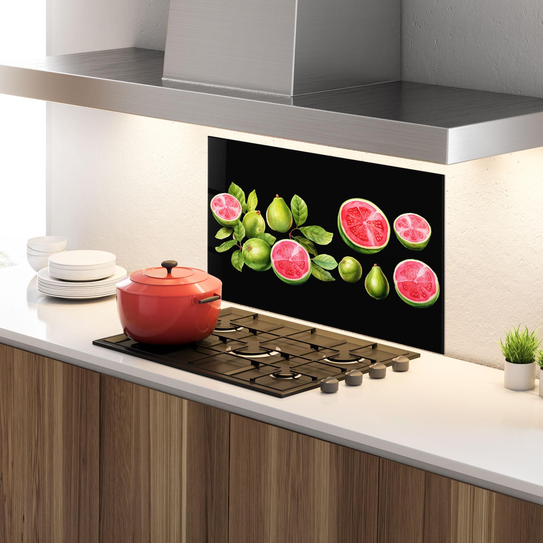 Küchenrückwand Glas Green Fruit mockup 4