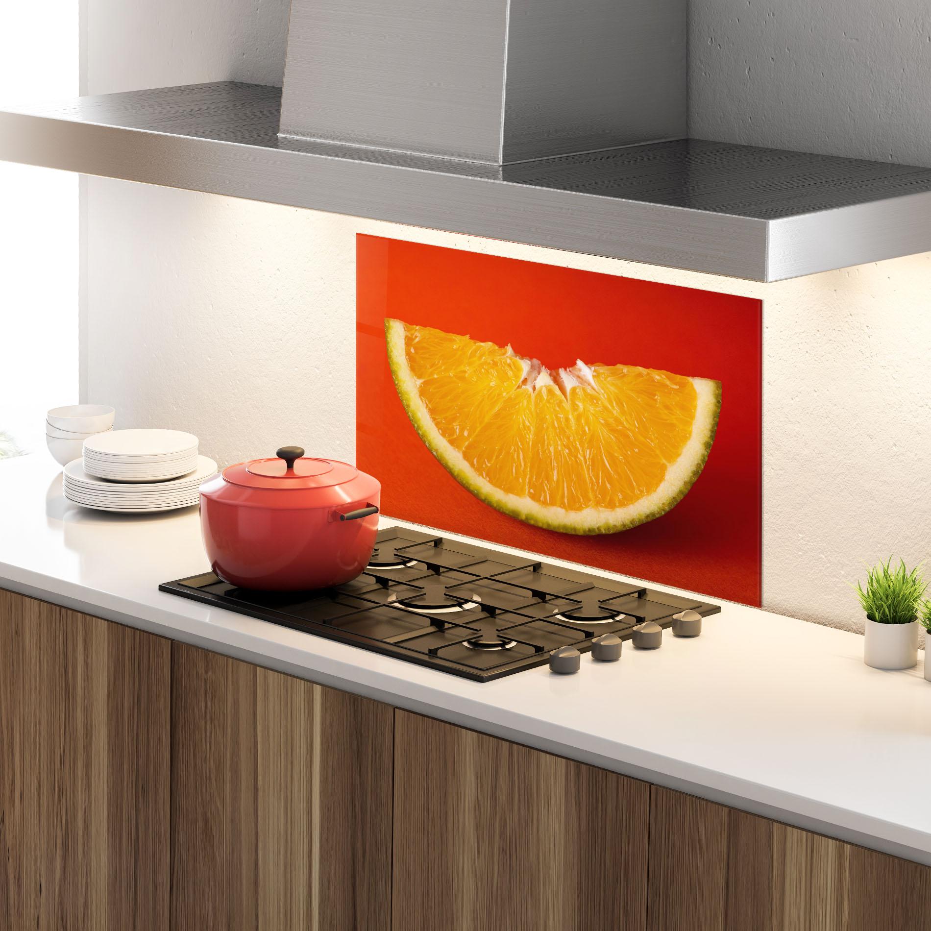 Küchenrückwand Glas Green Orange mockup 4