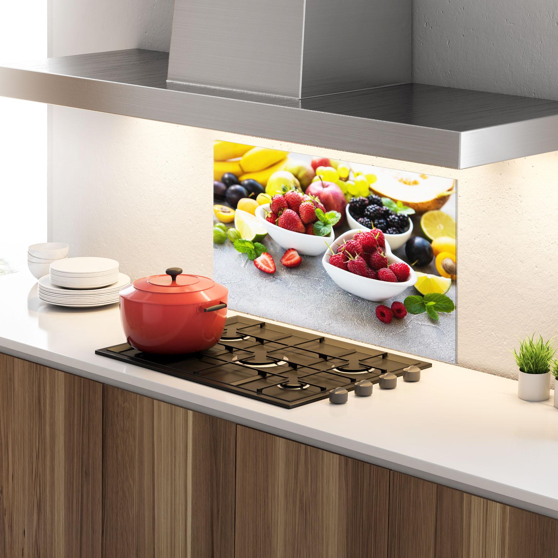 Küchenrückwand Glas Heart Fresh Fruits mockup 4