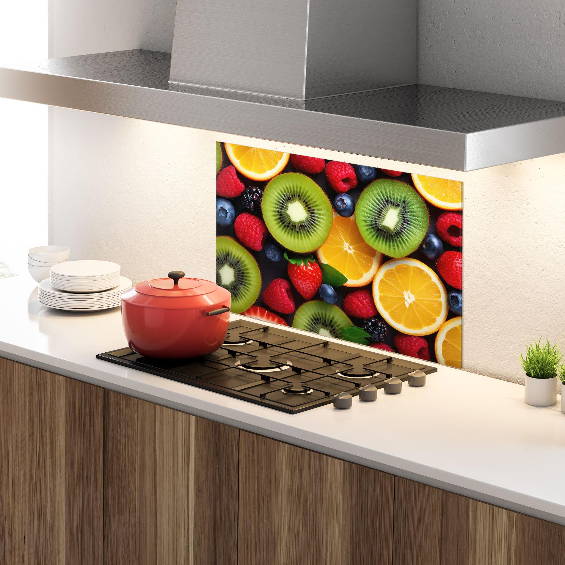 Küchenrückwand Glas Kiwi Fruit Mix mockup 4