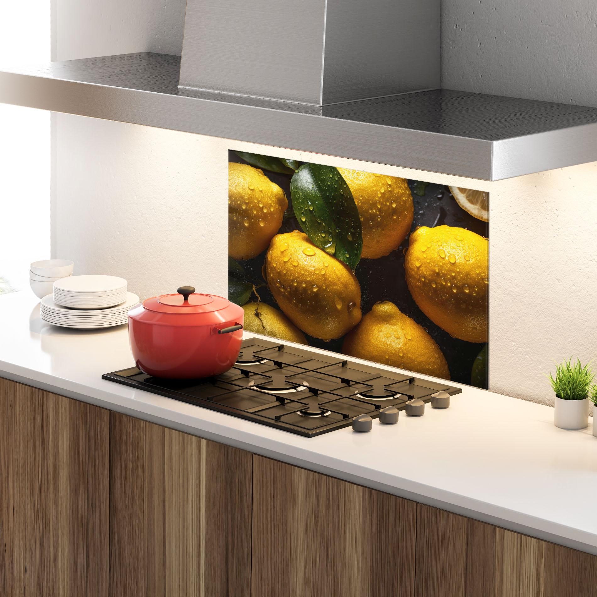 Küchenrückwand Glas Lemon After Rain mockup 4